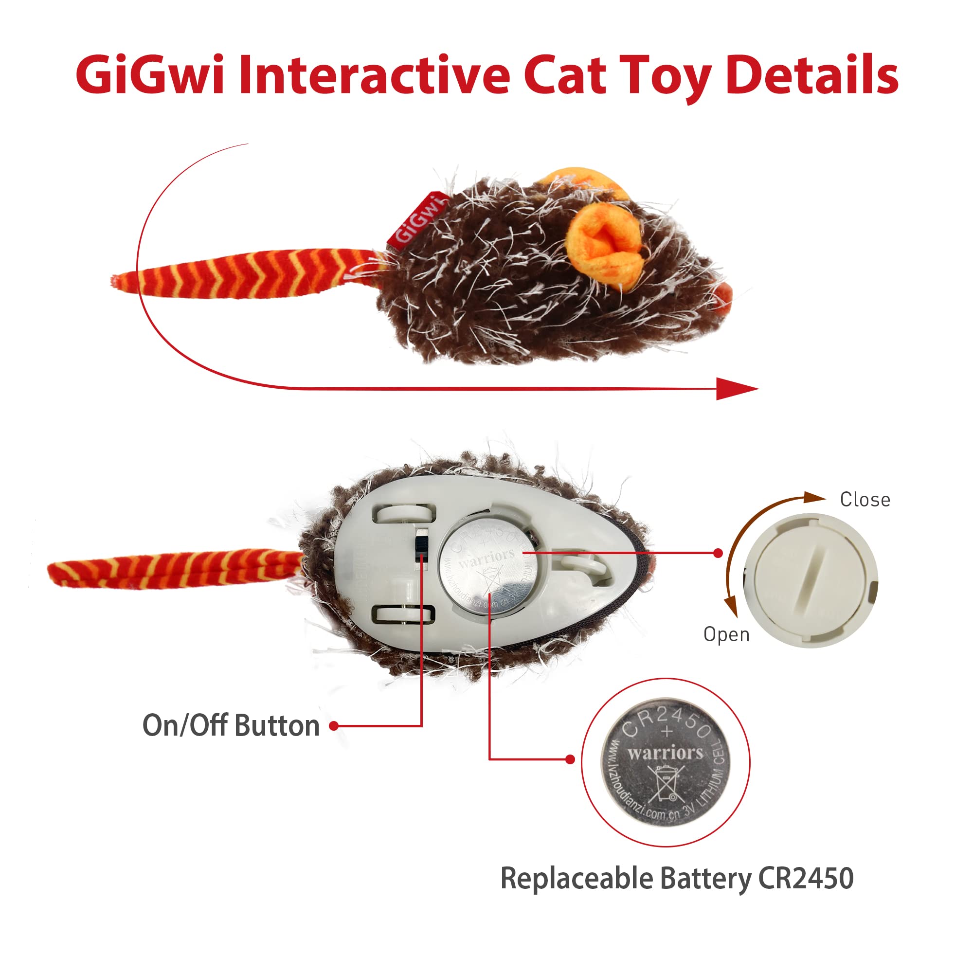 Gigwi Interactive Cat Toys For Indoor Cats, Cat Mouse Toys With Electronic Realistic Squeaky Sound, Automatic Moving Kitten Toys