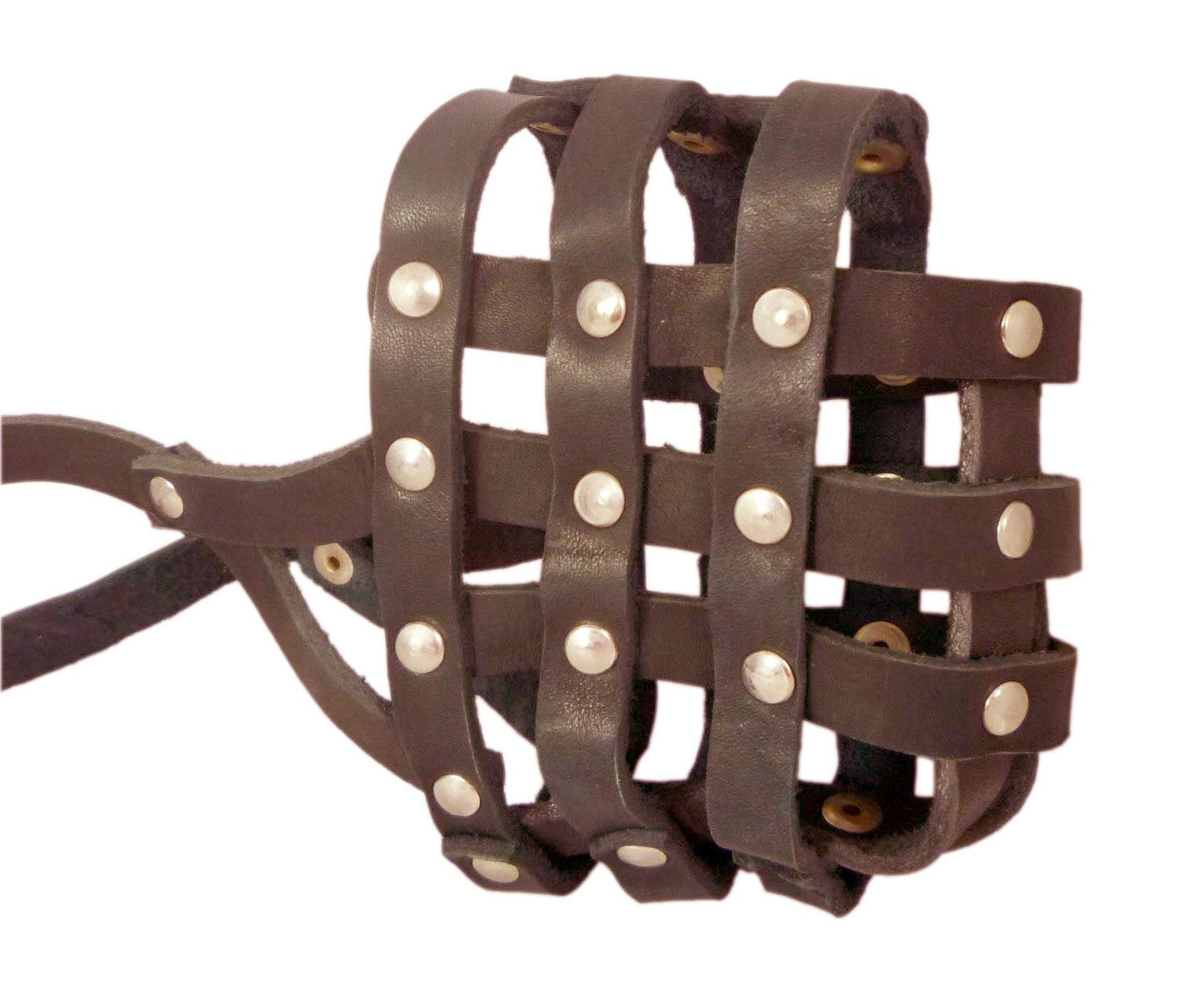 Real Leather Dog Basket Muzzle #107 Brown - Pit Bull, Amstaff (Circumference 12', Snout Length 3.5')