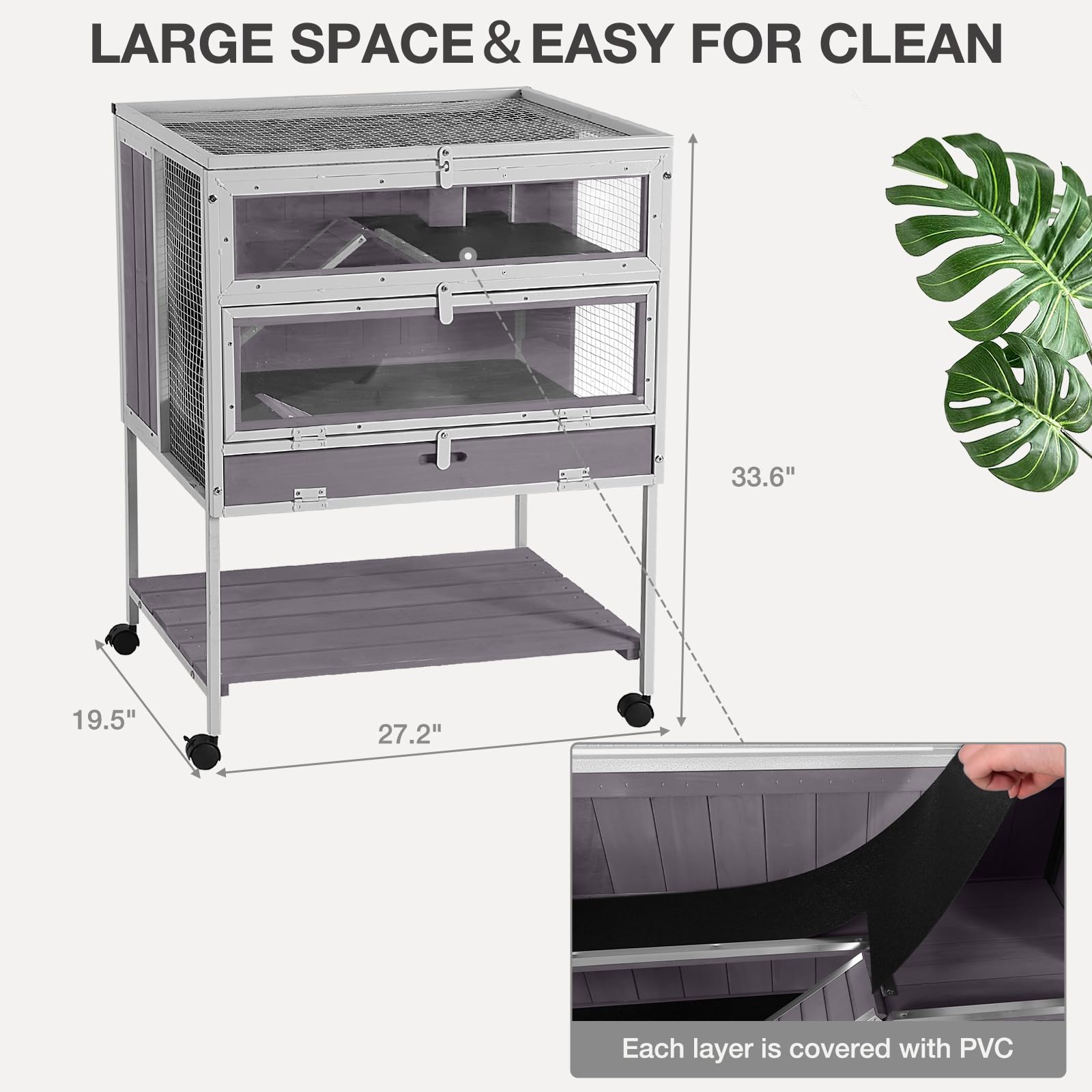 Medehoo Guinea Pig Cage, Moveable Metal Frame Hamster Cage Anti-Chewing With Aluminium Alloy Edge, Hideouts, Ramps, Seesaws Chew