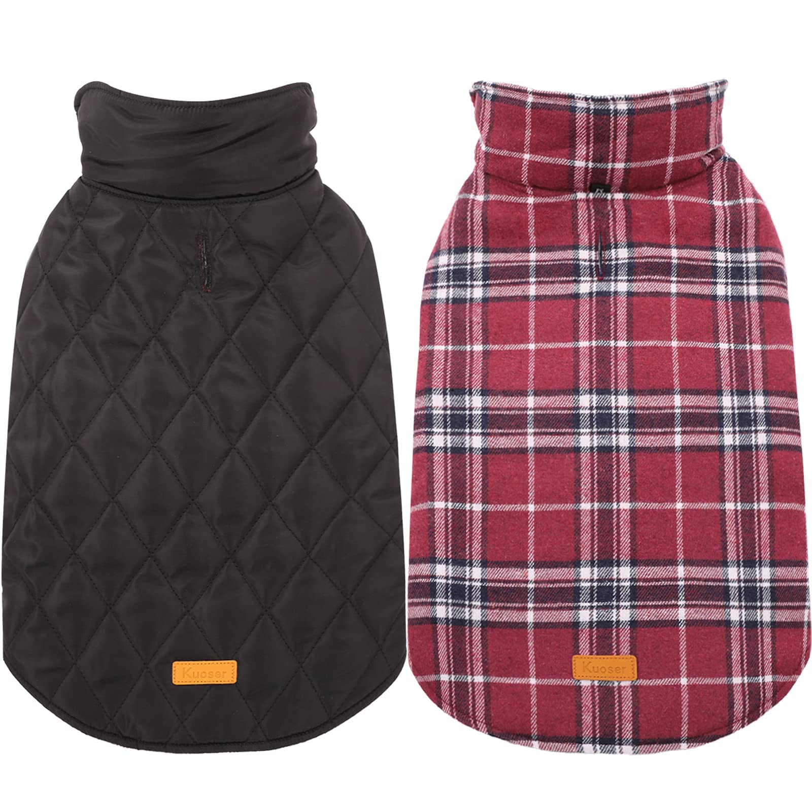 Kuoser Warm Dog Coat, Reversible Dog Jacket Waterproof Dog Winter Coat British Style Plaid Dog Clothes Pet Dog Cold Weather Coat