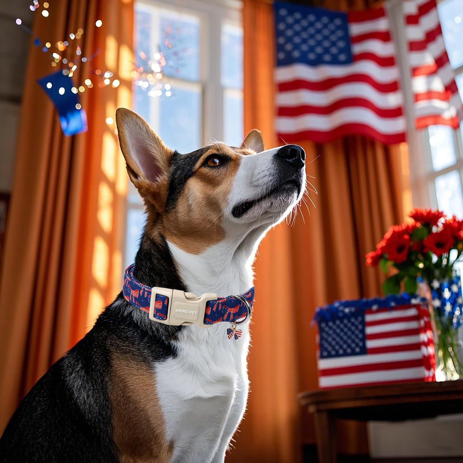 Aring Pet 4Th Of July Dog Collar-Cute Bow Patriotic Dog Collars, Adjustable American Flag Pet Collars Puppy Collar With Quick Re