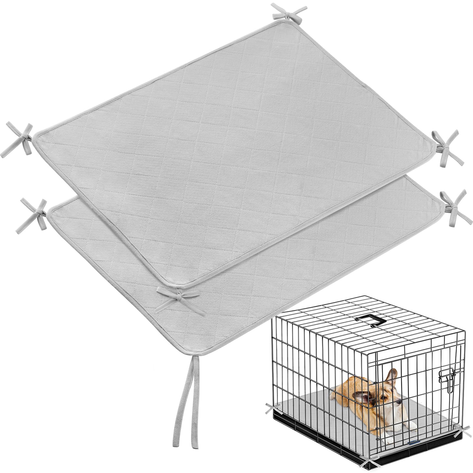 Waterproof Dog Crate Mat With Rope 2 Pack (24X18), Washable Pee Pads For Dogs, Non-Slip Training Pads For Dogs, Fits 24 Inch Dog