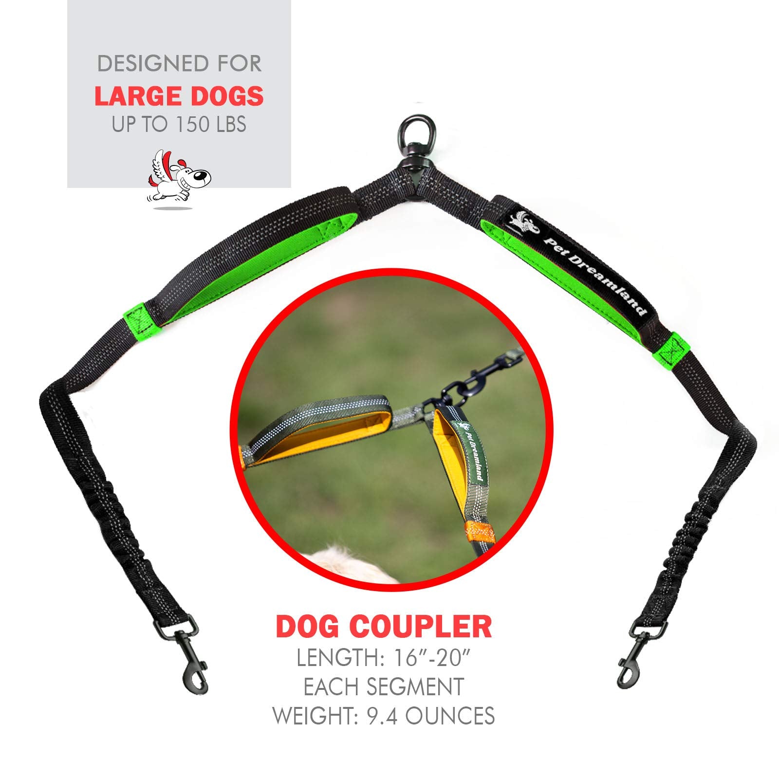 Two Dog Leash Splitter | Double Dog Leash For Large Dogs Heavy Duty | No Tangle 2 Dog Leash Coupler | Dual Dog Leash Attachment | Retractable Dual Leashes For 2 Dogs