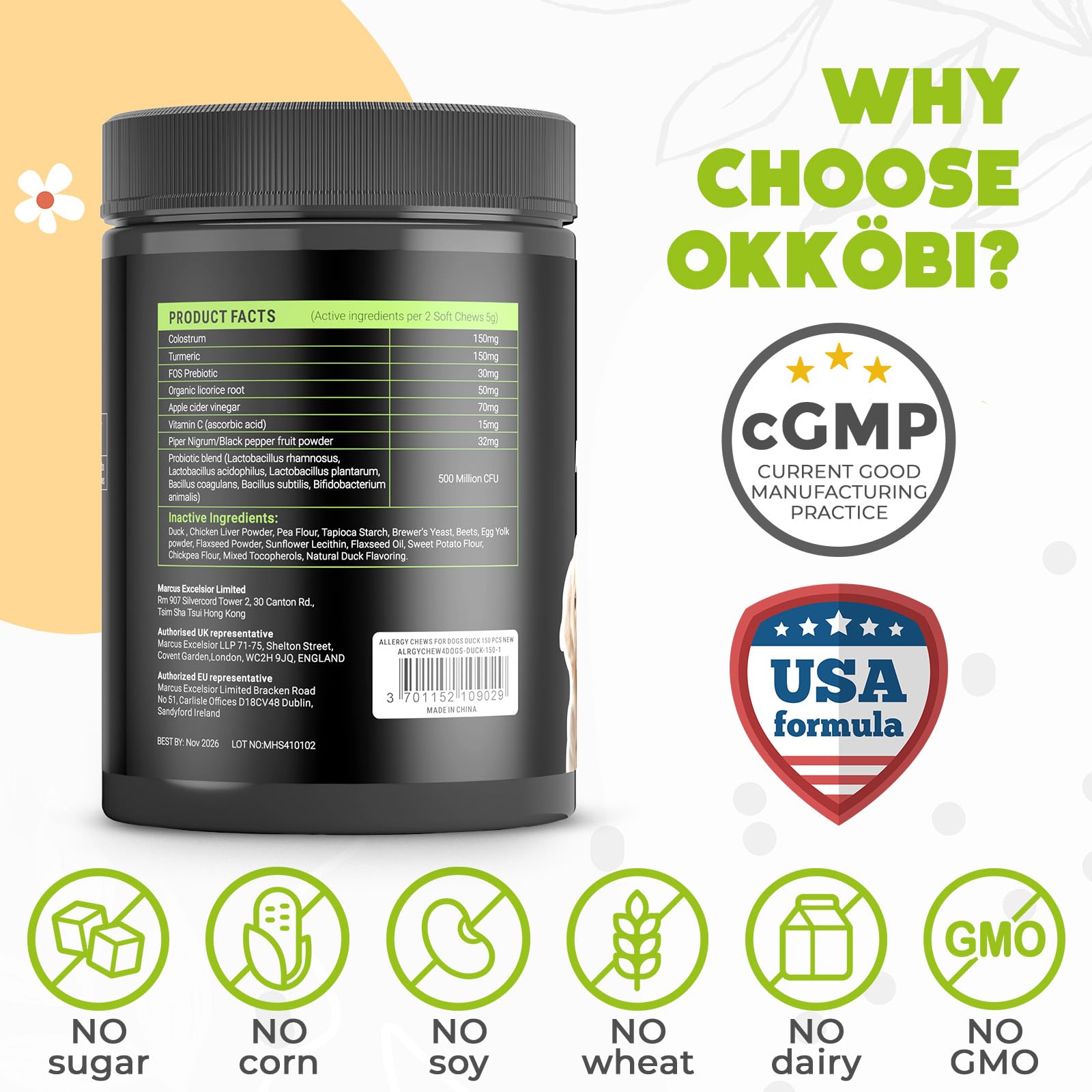 Dog Allergy Chews 150Pcs - Dog Allergy Relief - Dog Supplements for Itchy Skin and Paw Licking - US Formula with Dog Probiotics,