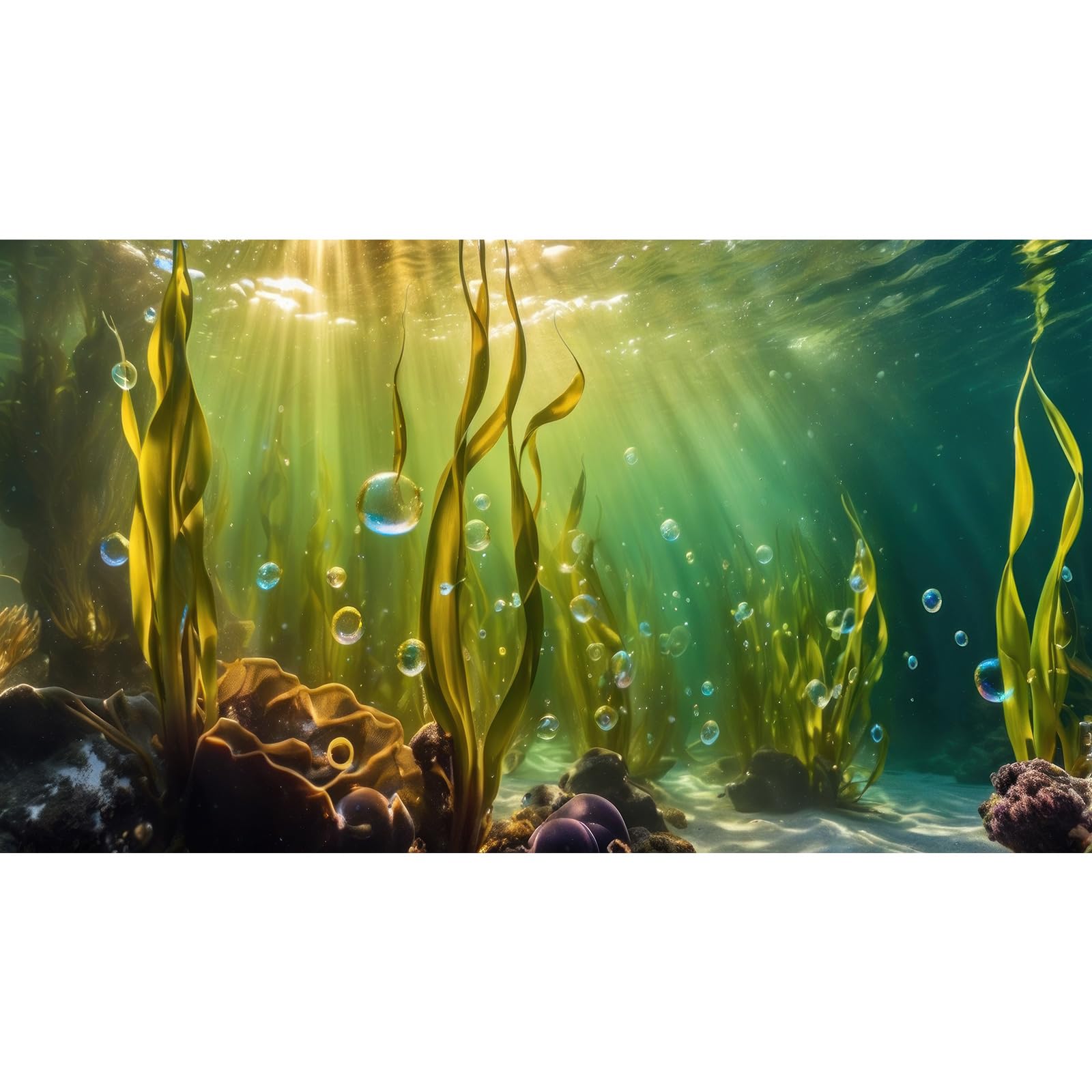 Aquarium Background Underwater Beautiful Coral Reef with Seaweed Bubbles Terrarium Backdrop Aquatic Plants Sunlight Rays Fish Ta