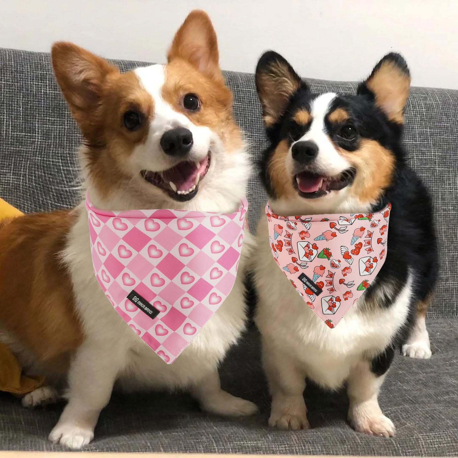 Maca Bates 2 Pack Valentine'S Day Dog Bandana Bulk Pink And Red Love Heart Valentines Dogs Scarf Soft Buffalo Plaid Puppy Bandan