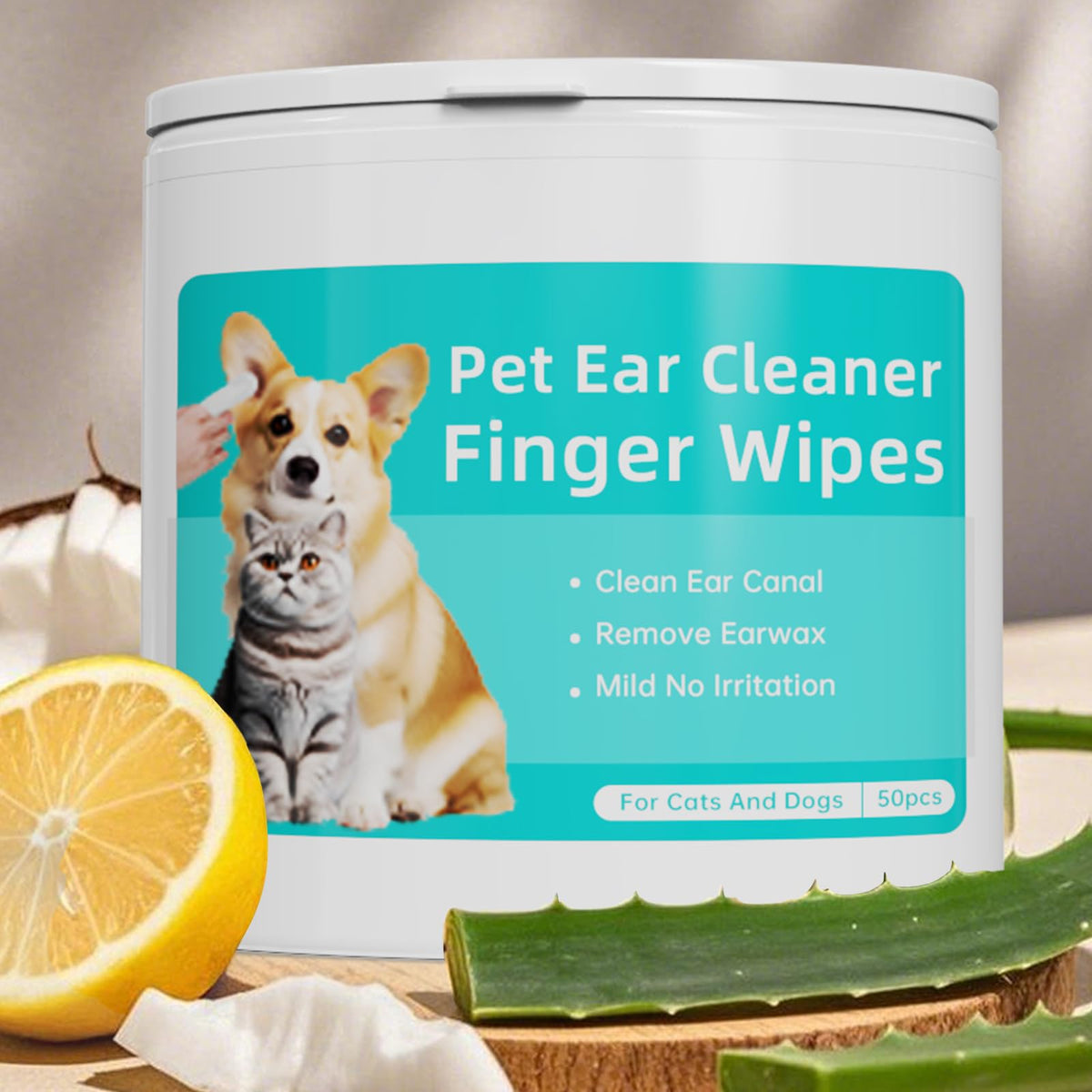 Dog Ear Wipes, Dog Ear Cleaning Wipes For Remove Ear Wax & Odor, Pet Ear Cleaning Finger Wipes For Dogs And Cats, 50 Wipes