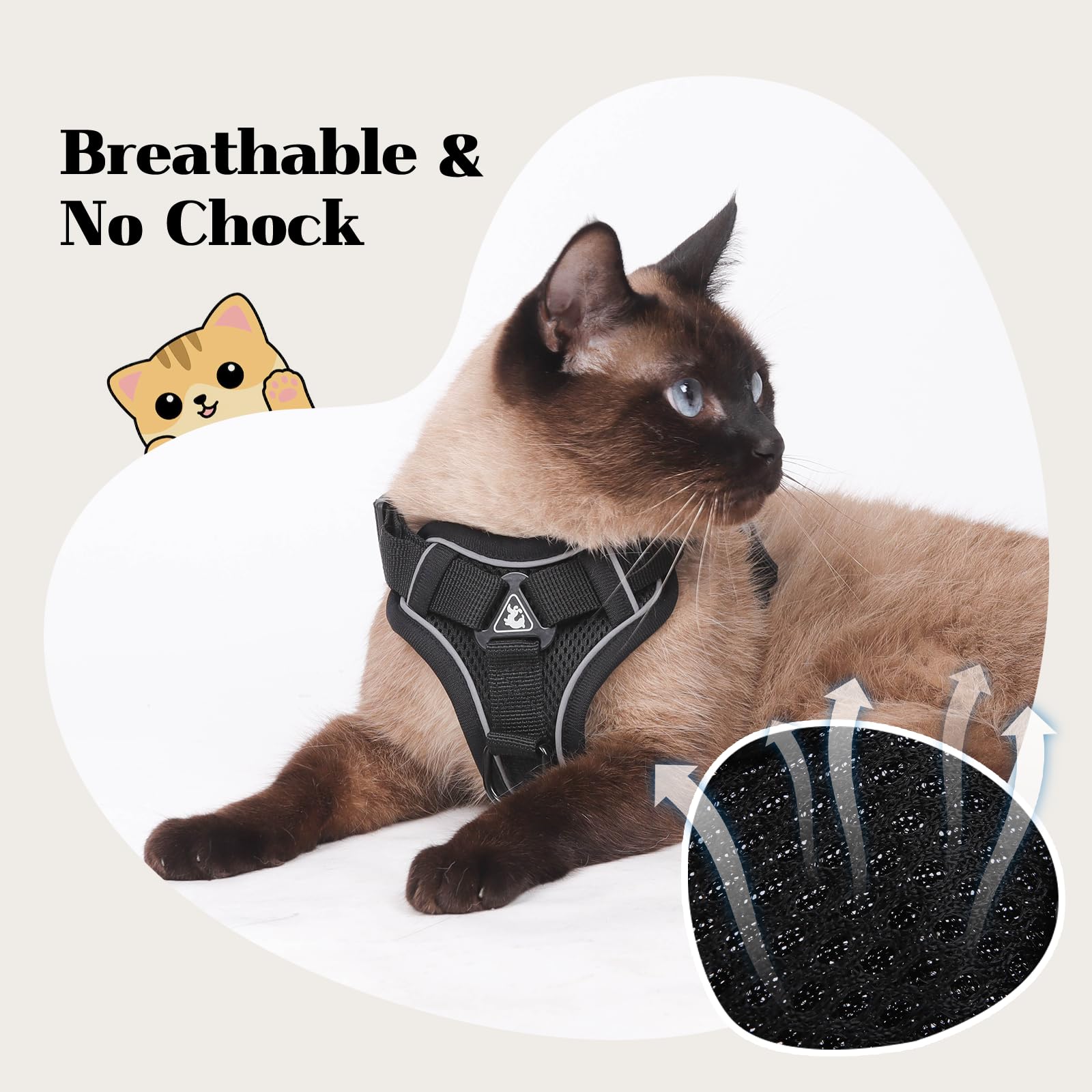 Cat Harness and Leash Set Escape Proof Adjustable Tactical Vest Breathable Kitten Harness with Handle for Walking Reflective Str