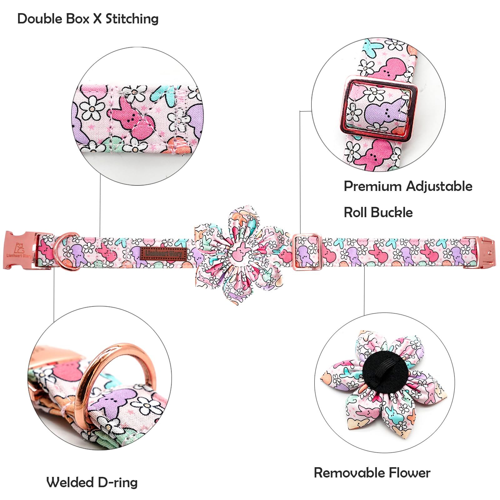 Lionheart Glory Easter Day Flower Dog Collar For Small Dogs, Rabbits - Colorful Spring Collar With Flowers