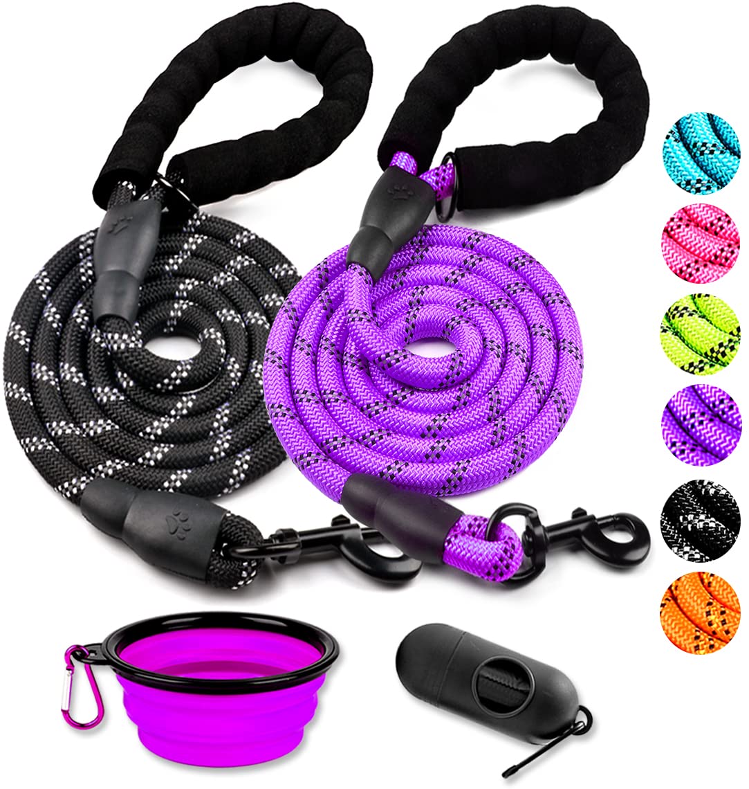 Cooyoo 2 Pack Dog Leash 2/5/6 Ft Heavy Duty - Comfortable Padded Handle - Reflective Dog Leash For Medium Large Dogs With Collap