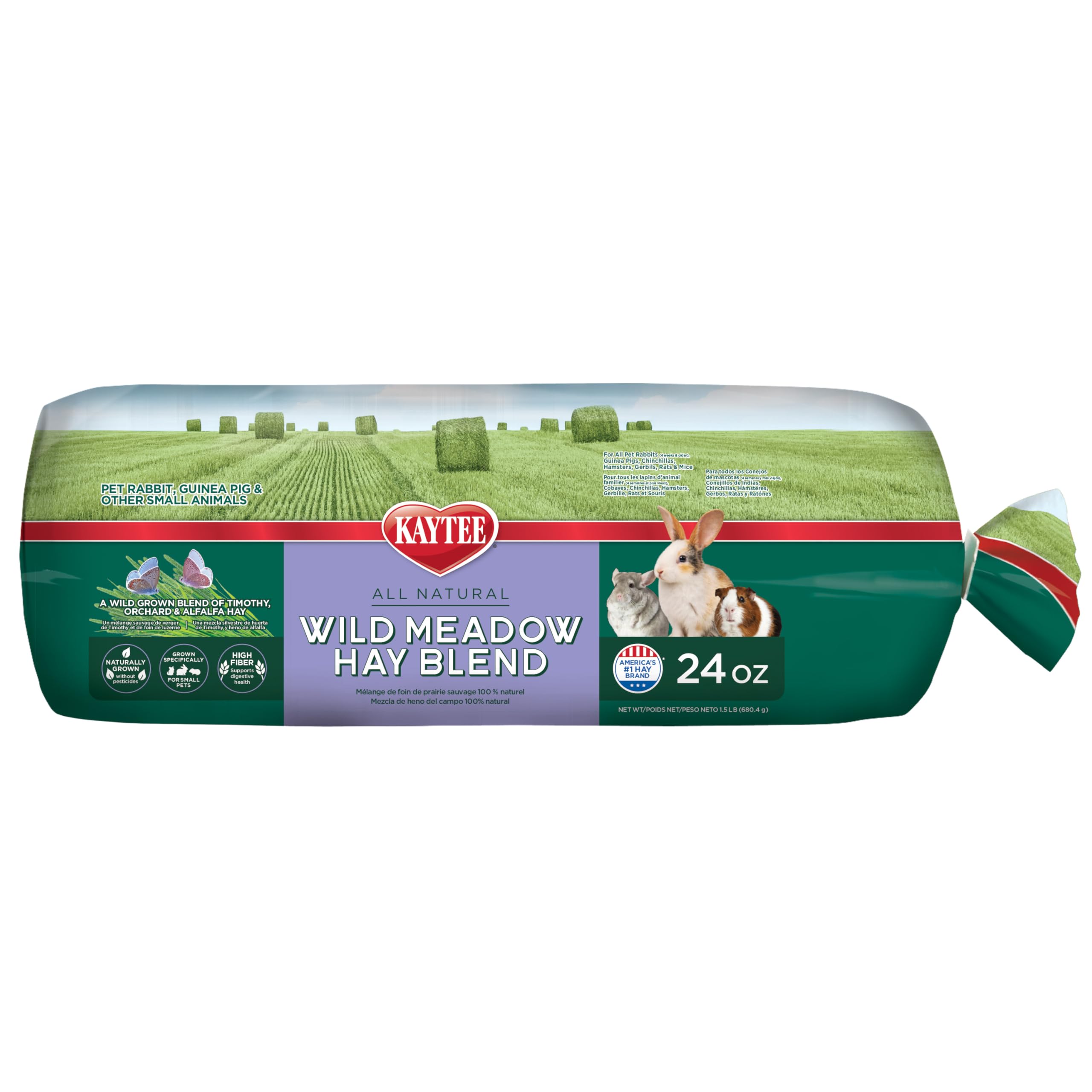 Kaytee All Natural Timothy Hay Wild Meadow Hay Blend for Guinea Pigs, Rabbits & Other Small Animals, 24 Ounce