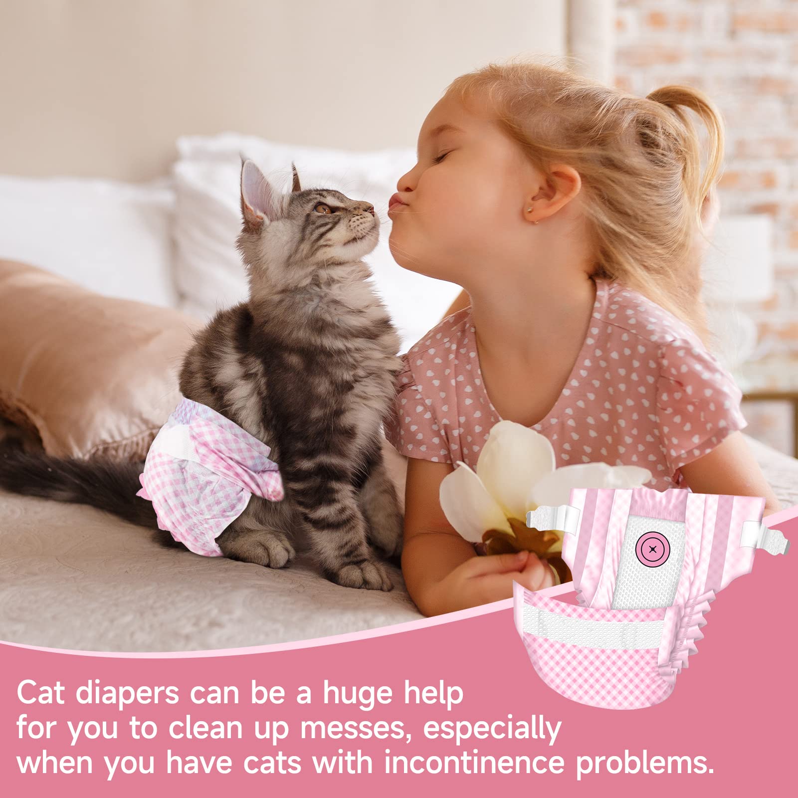 Pet Soft Disposable Cat Diapers - Diapers For Female & Male Cats, Puppy Doggie Diapers For Female Dogs With Adjustable Foam Tail Hole, 24Pcs Small