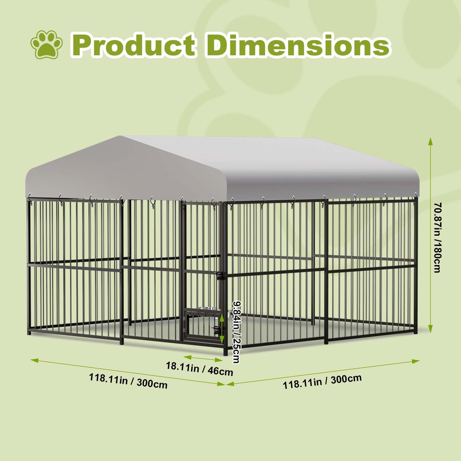 10x10x6 FT Outside Dog Kennel with Roof,Heavy Duty Outdoor Kennels for Large Dogs,with Uv-Resistant Waterproof Roof Covered Outd