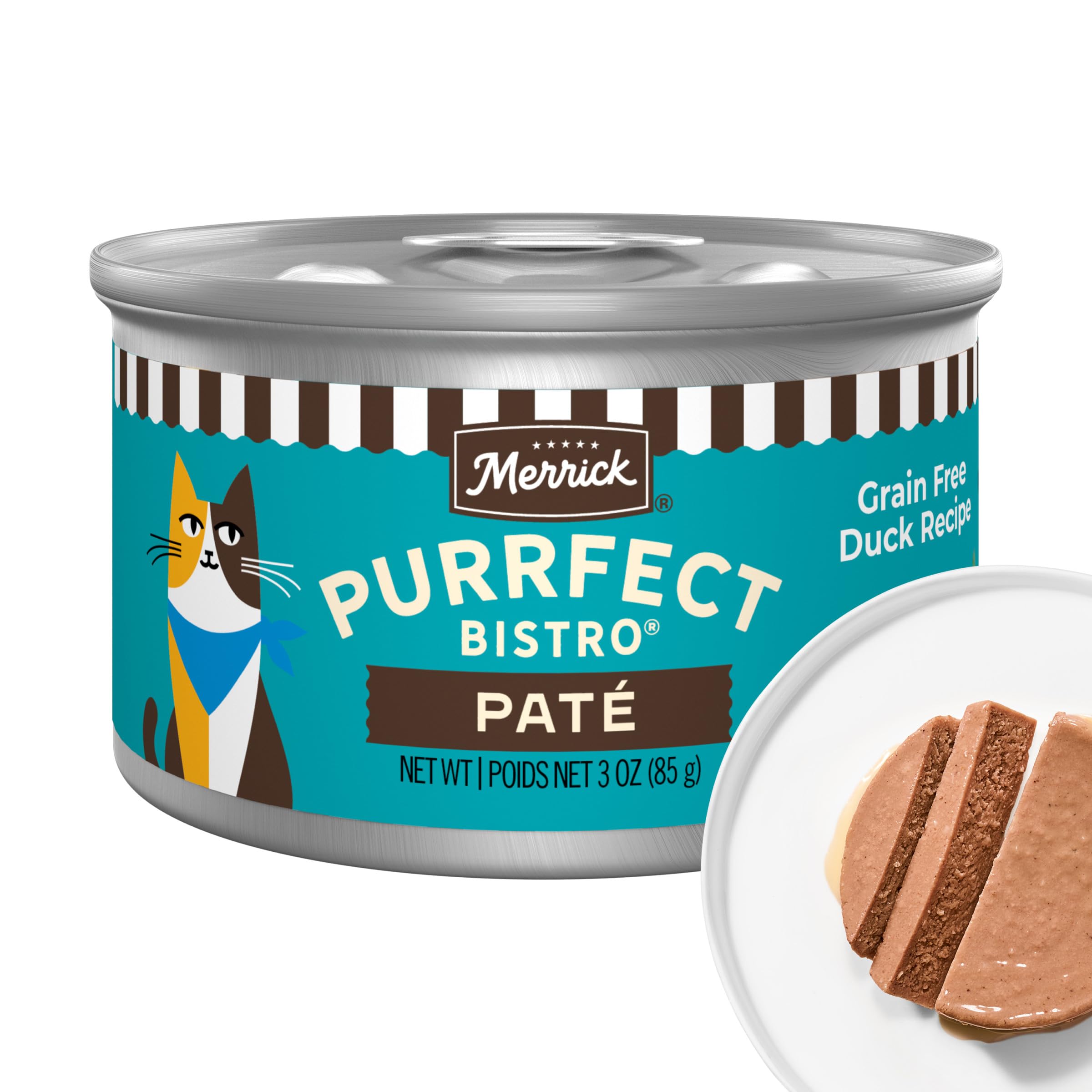 Merrick Purrfect Bistro Grain Free Premium Soft Canned Pate Adult Wet Cat Food, High Protein Duck Recipe - (Pack of 24) 3 oz. Ca