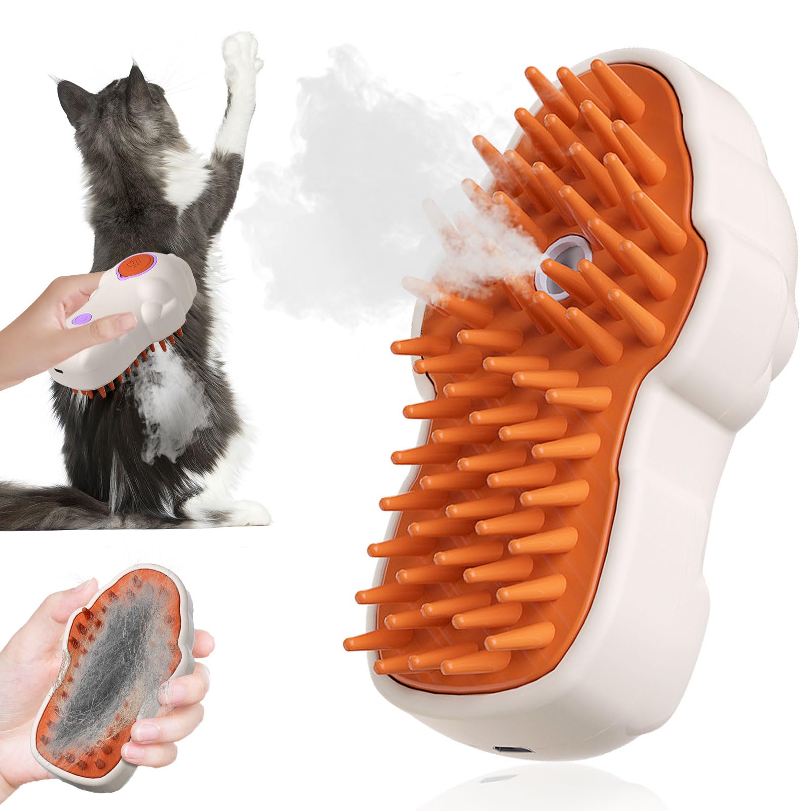 Steam Brush For Cats, Cat Steam Brush For Shedding, Rechargeable 3 In 1 Pet Brush For Dog And Cat, Cat Grooming Brush For Clean 