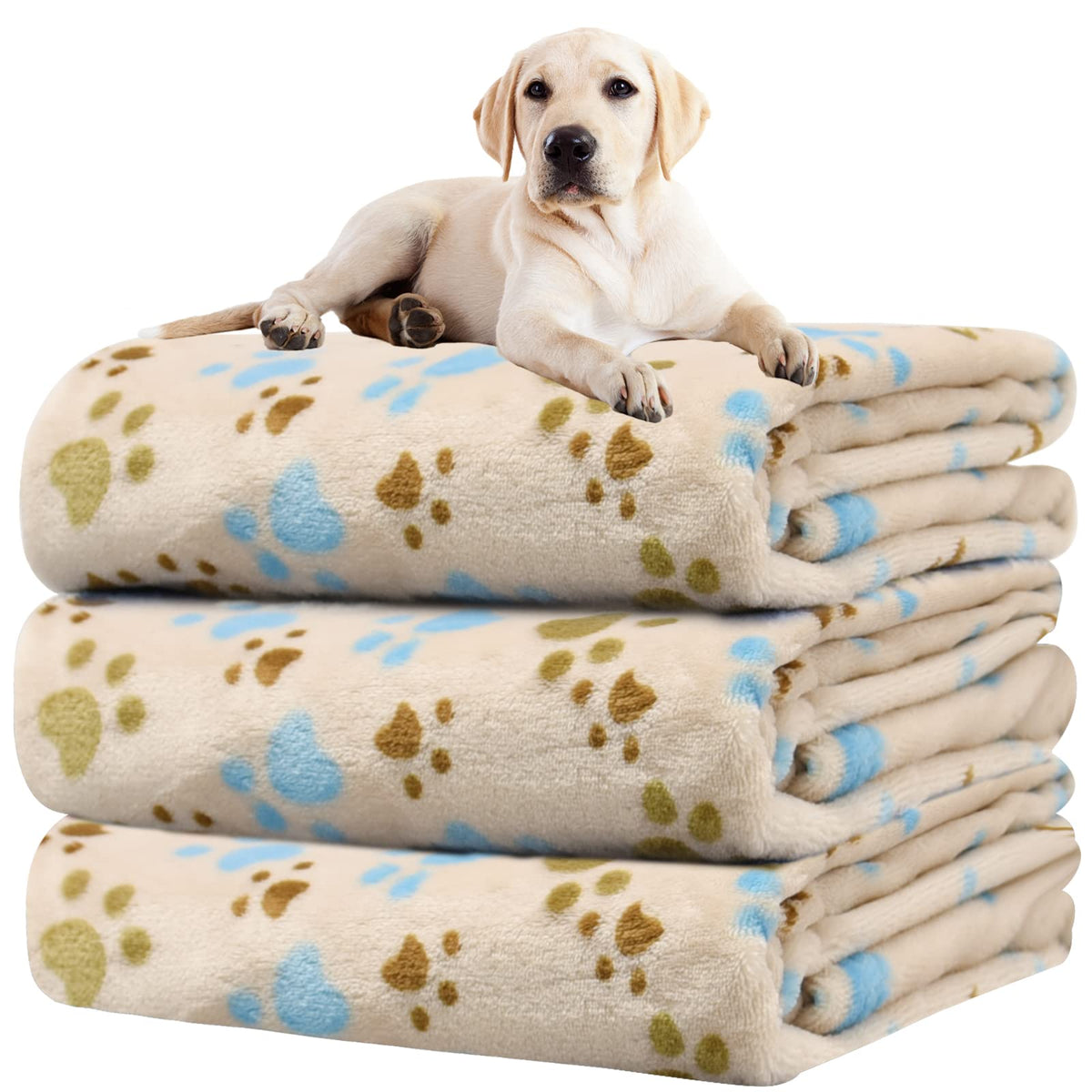 1 Pack 3 Blankets For Dogs Blankets For Large Dogs Large Dog Blanket Super Soft Fluffy Premium Fleece Pet Blanket Flannel Throw For Dog Puppy Cat Paw,Beige,Blanket(41X31 Inch)