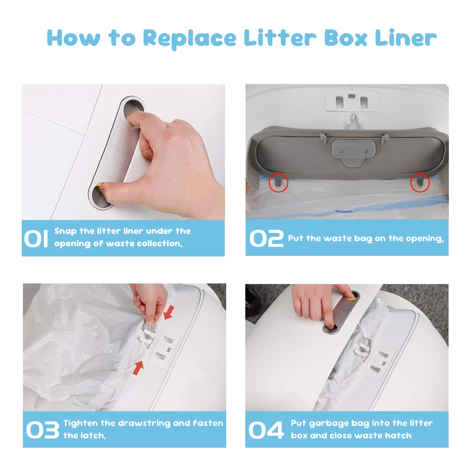 120 Count Cat Litter Box Liners For Self-Cleaning Cat Litter Box, Replacement Kitty Litter Liners, 8 Rolls Drawstring Trash Bags