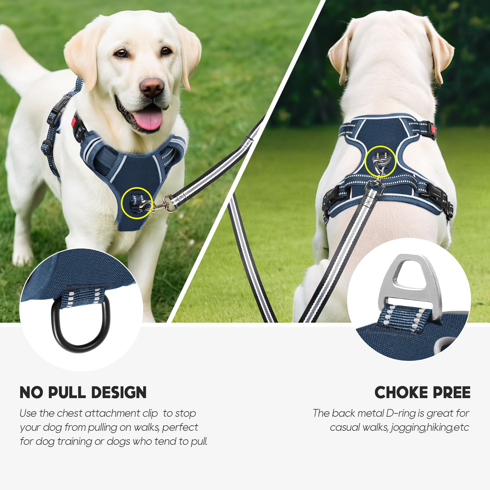 Timos Dog Harness Large Sized, No Pull Pet Harness with Neck Lockable Snap,No Choke Front Clip Dog Reflective Vest,Adjustable Me