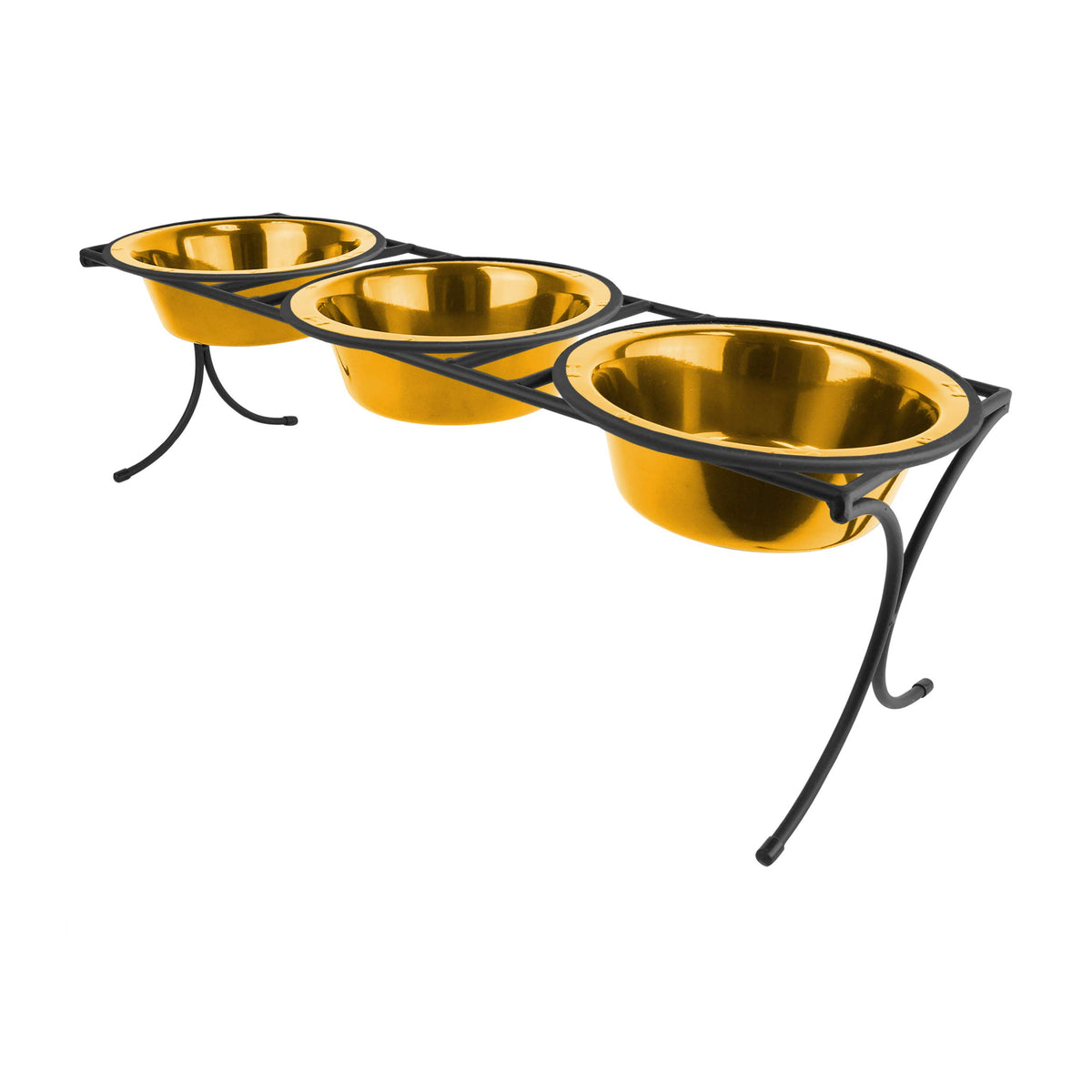 Platinum Pets Bistro Triple Diner Feeder With Stainless Steel Dog Bowls, Large, 24K Gold