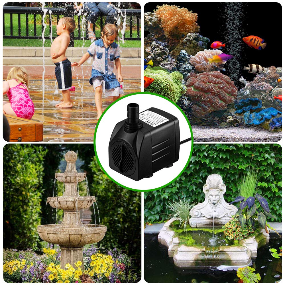 PULACO 400GPH 25W Submersible Water Pump with 5 ft Tubing for Pond, Aquarium, Hydroponics - Durable Black Fountain Pump