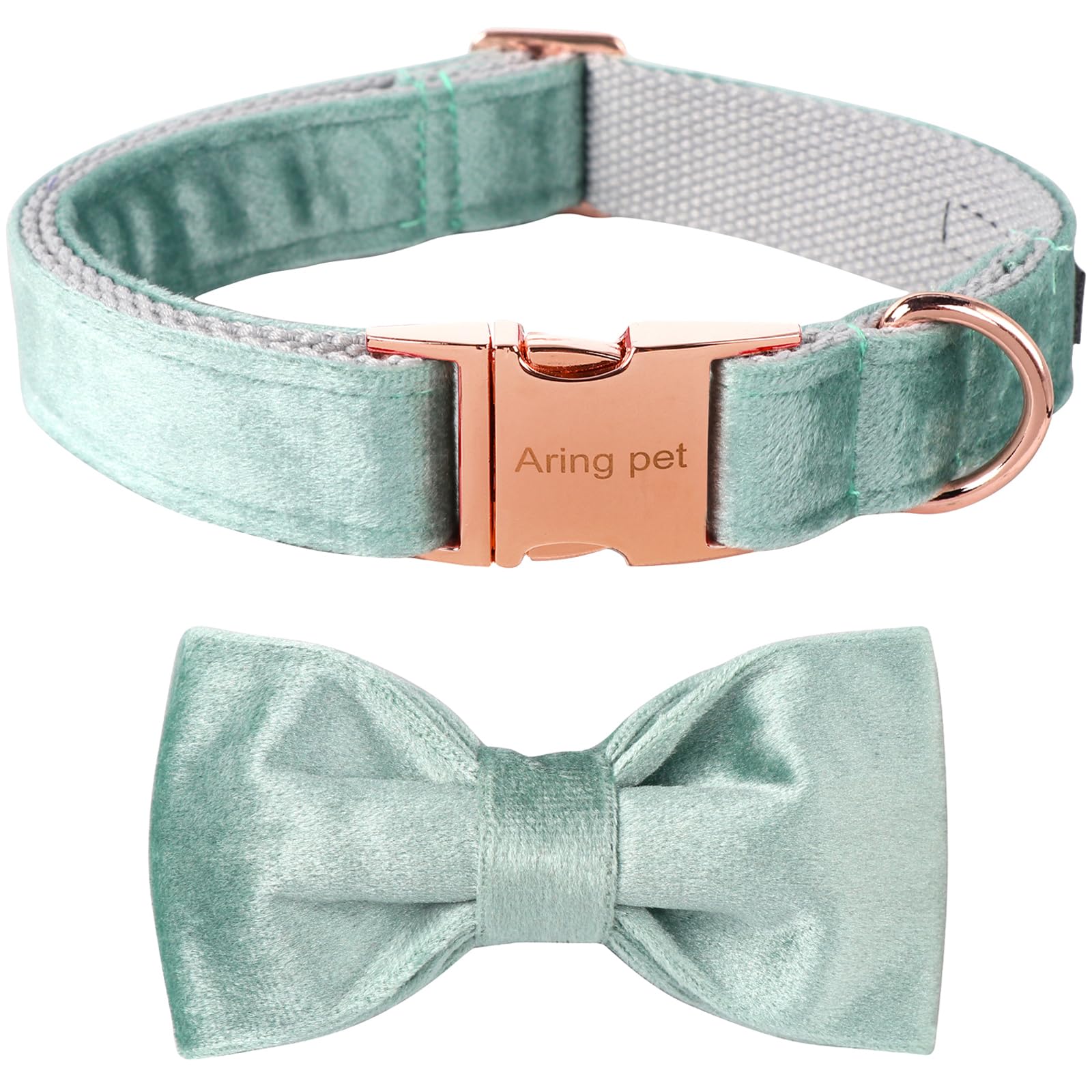 ARING PET Velvet Dog Collars with Bow tie, Dog Bowtie Collar, Adjustable Green Dog Collar,Large.