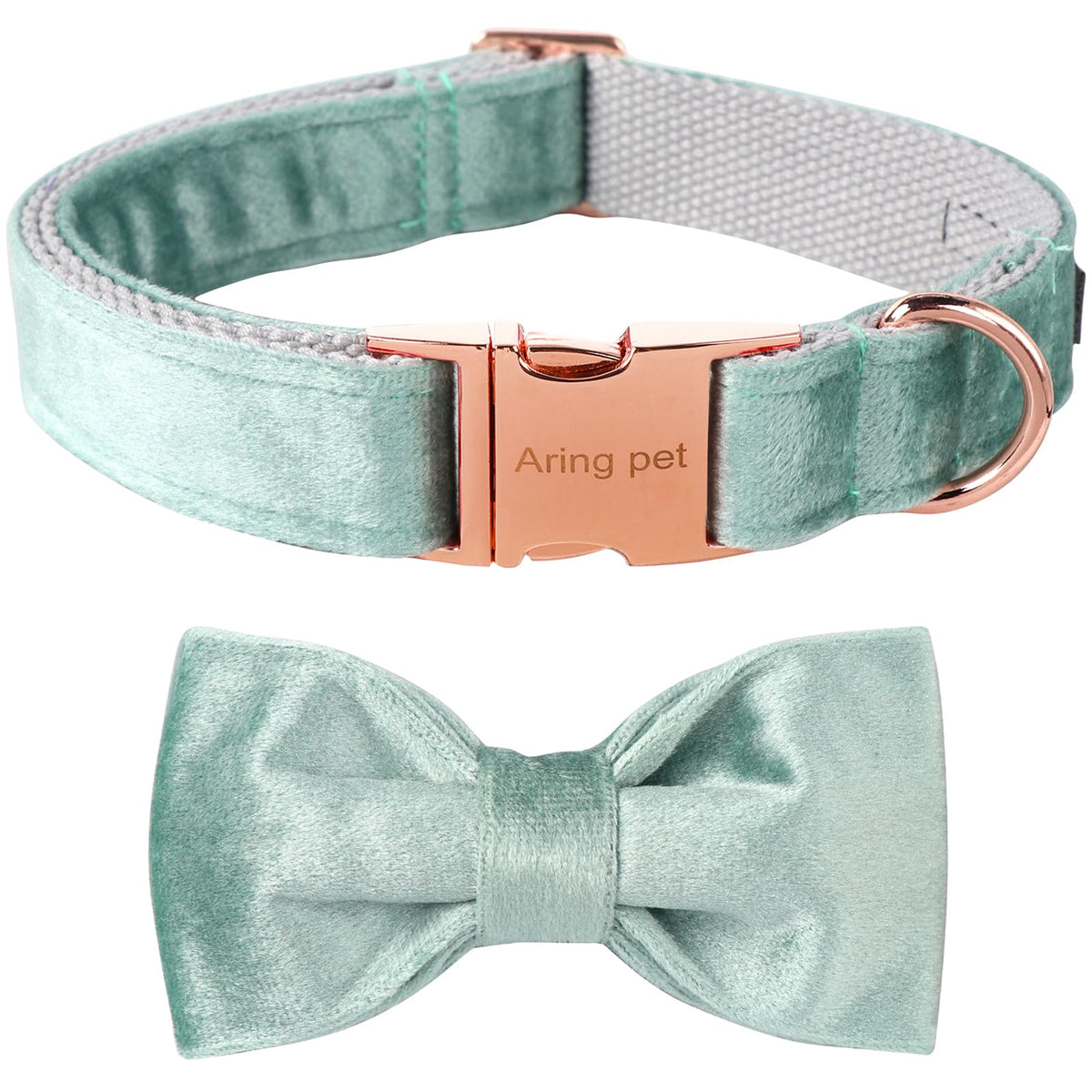 ARING PET Velvet Dog Collars with Bow tie, Dog Bowtie Collar, Adjustable Green Dog Collar,Small.