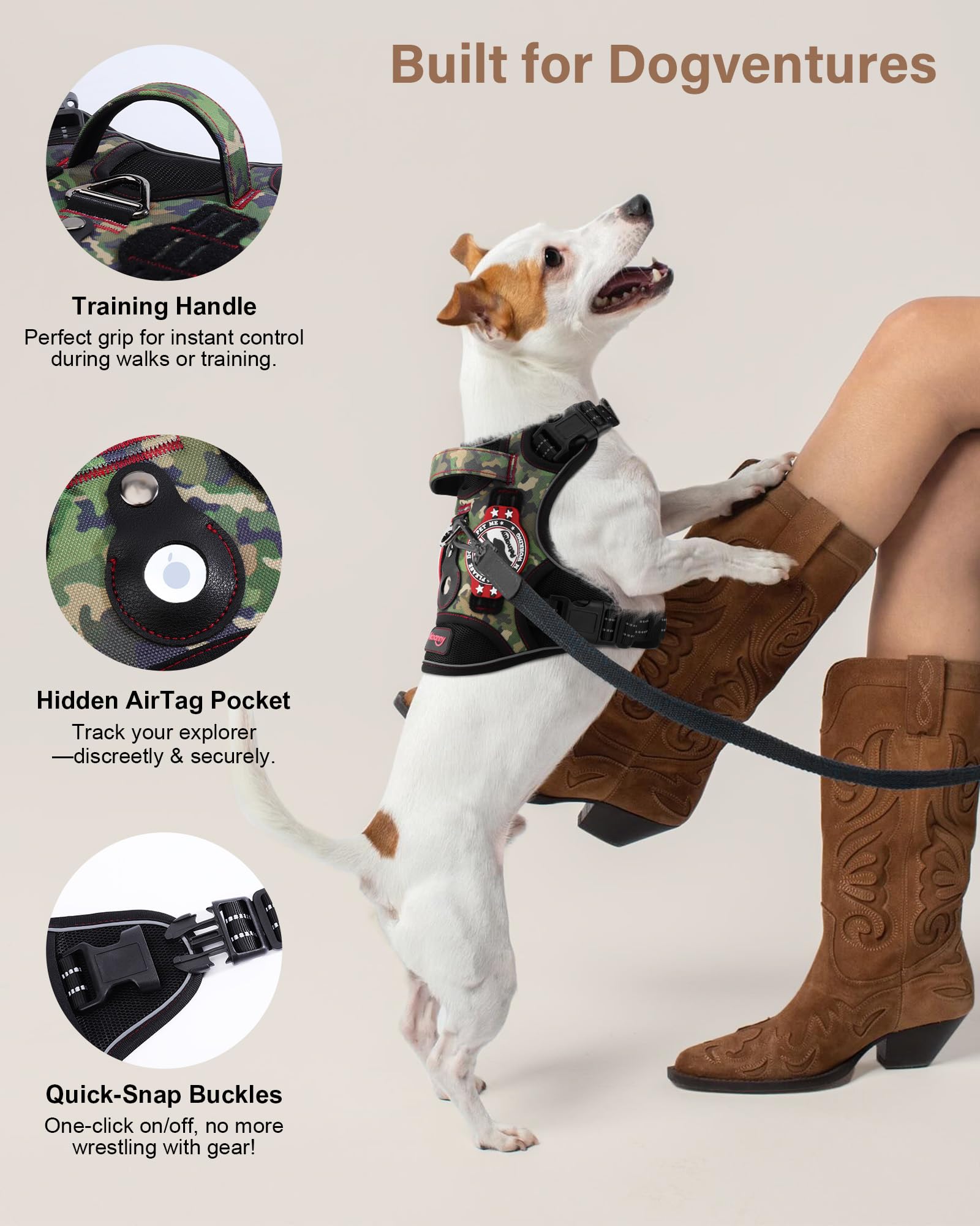 Petnanny No-Pull Tactical Dog Harness - Service Vest for L Breeds w/Reflective Strips, Padded Handle & AirTag Pocket | Escape-Pr