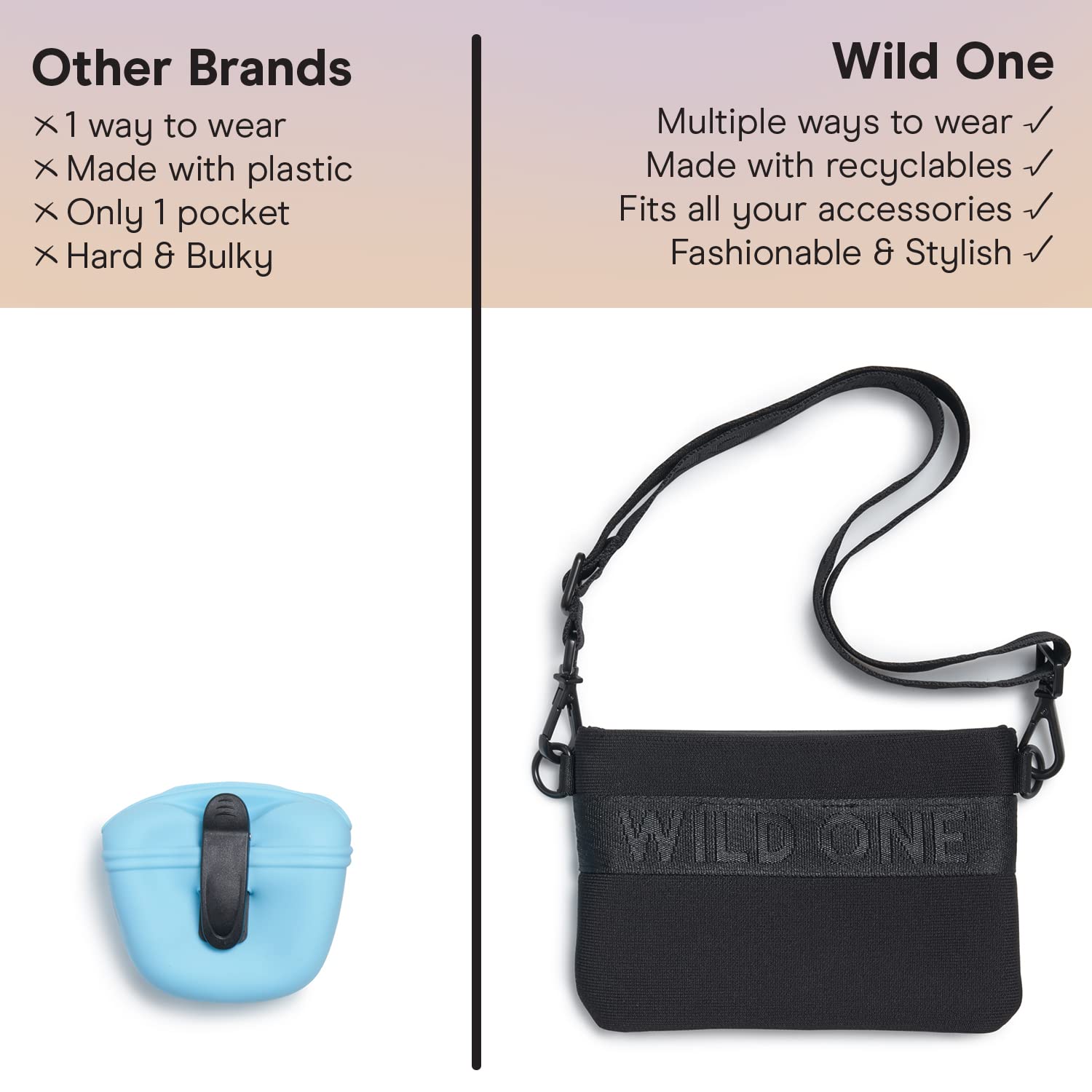 Wild One, Black Treat Pouch, Fanny Pack, Cross-Body Bag, wear Two Ways, Made from Recycled Knit, Poop Bag Dispenser, The Perfect