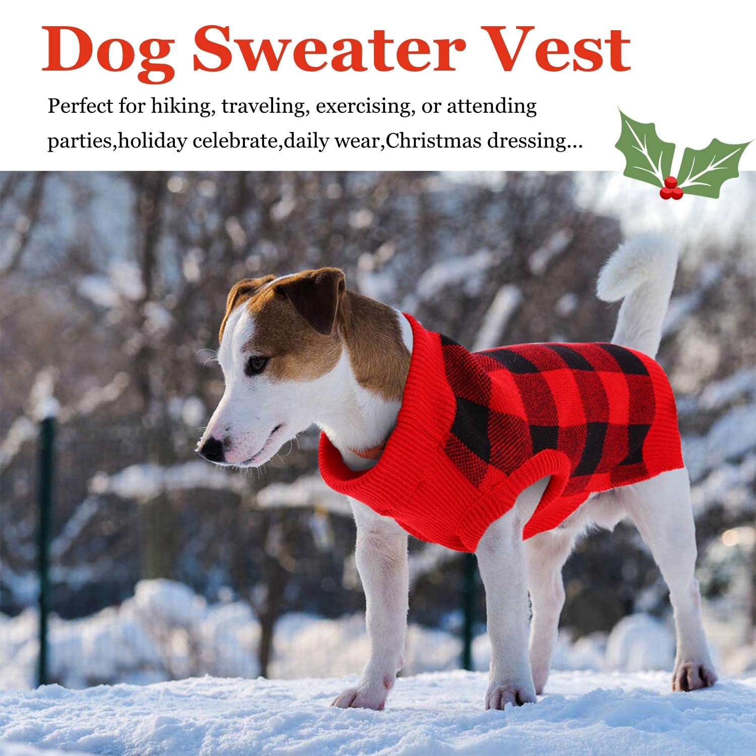 Qbleev Dog Sweater With Leash Hole, Dog Christmas Sweater Classic Plaid Vest Knitwear Puppy Sweaters Warm Winter Pullover Dog Sweaters Cold Weather Dog Clothes For Small Medium Dogs Girls Boys