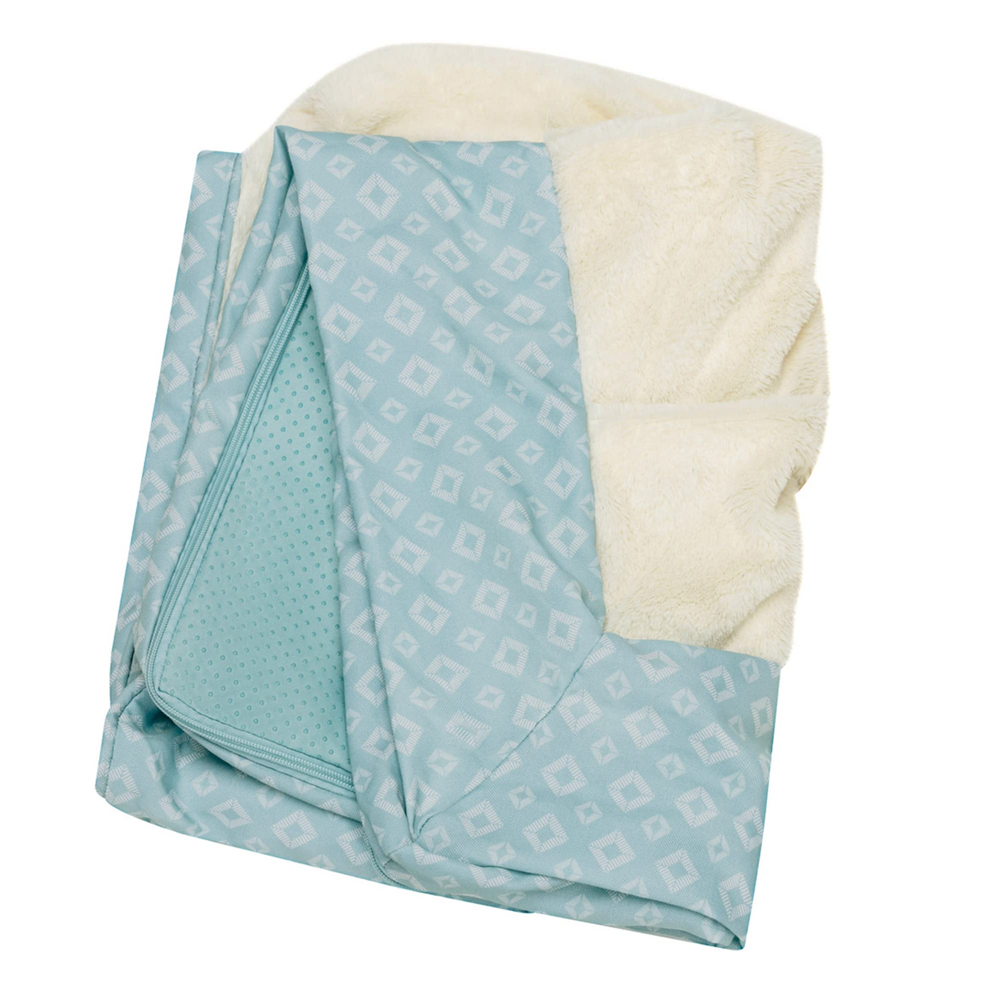 Furhaven Replacement Dog Bed Cover Plush & Diamond Print Nest Top Sofa-Style, Machine Washable - Aqua, Medium