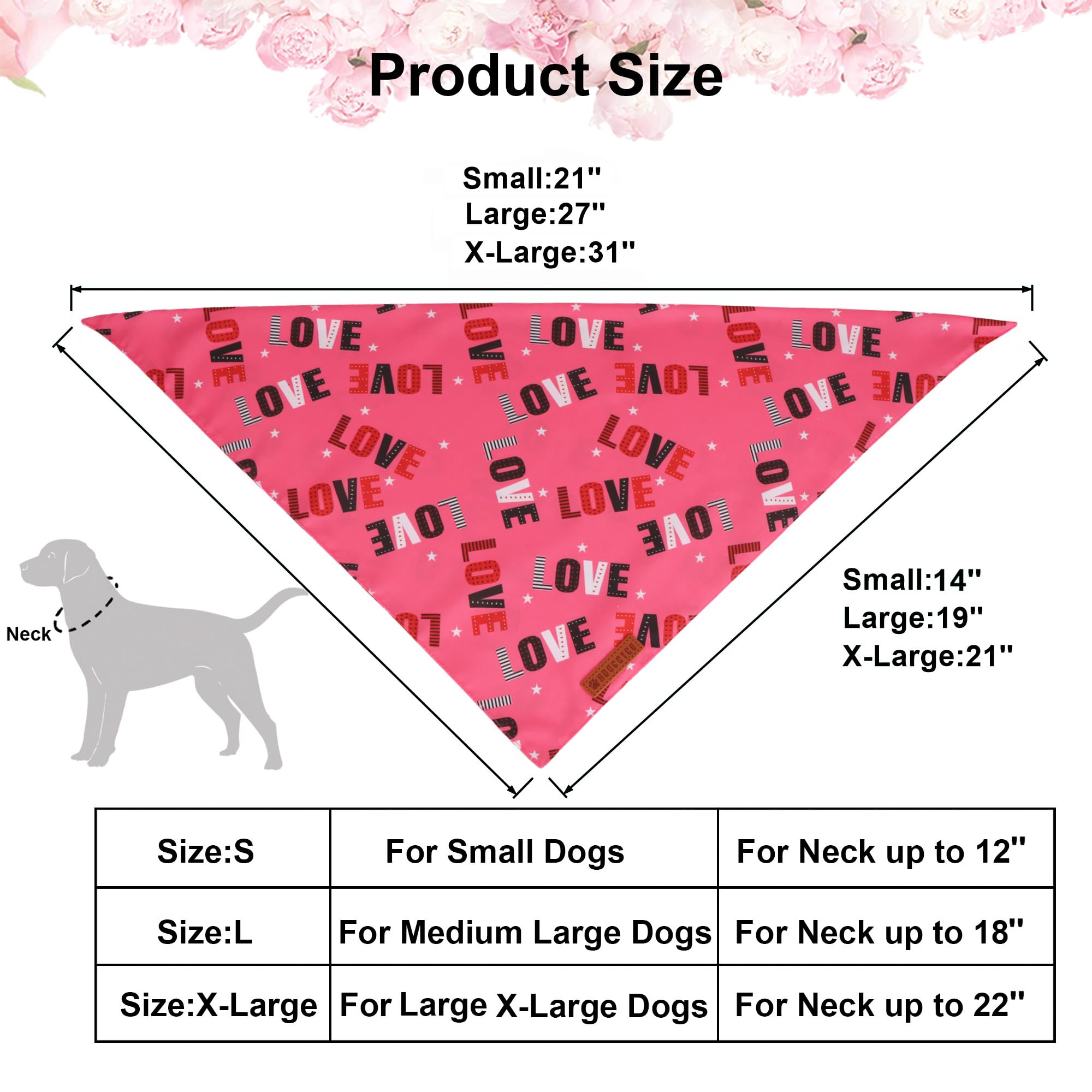 Adoggygo Valentine Dog Bandanas 2 Pack, Triangle Reversible Love Heart Scarf, Premium Durable Fabric, Pet Valentine Bandana For