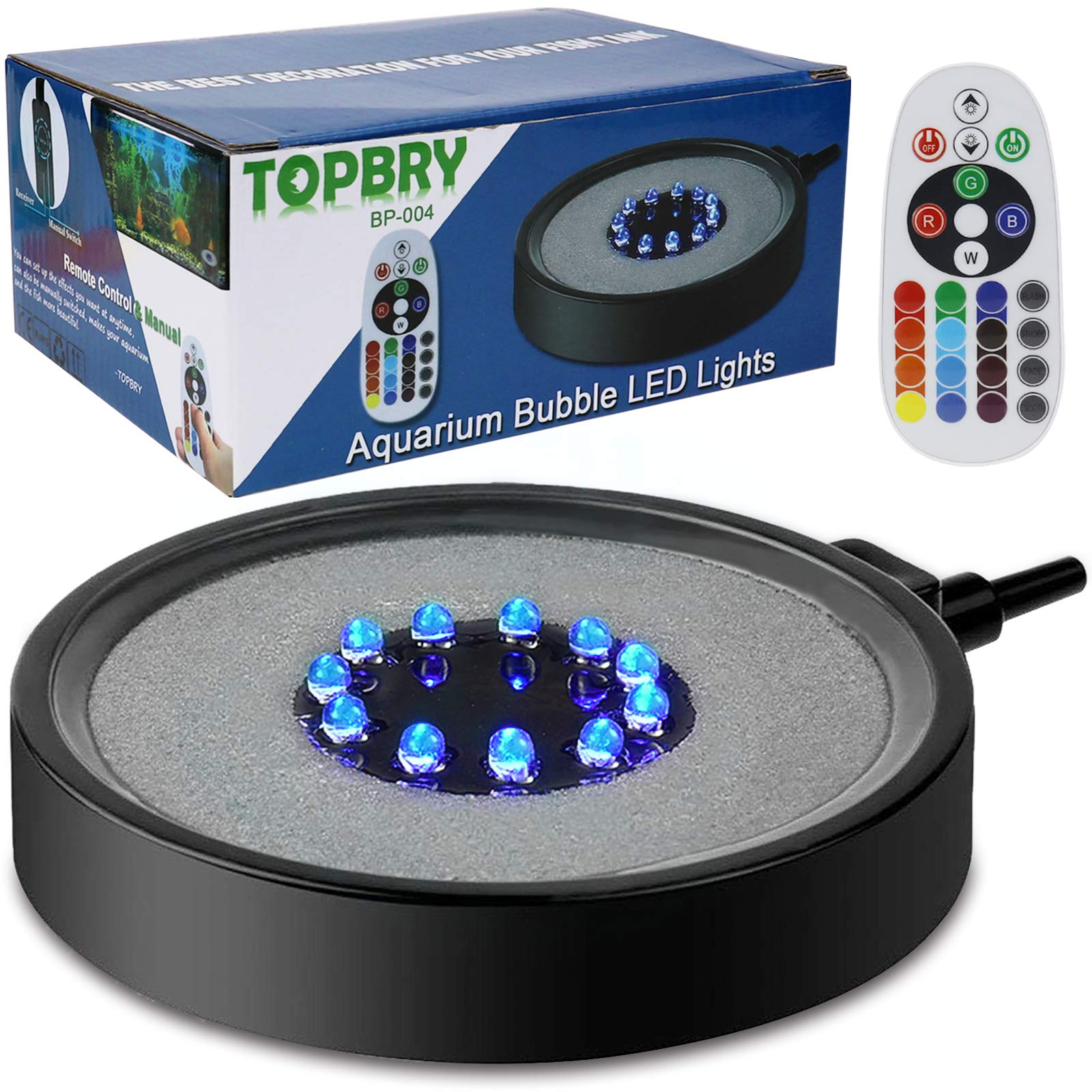 Topbry Aquarium Bubble Led Lights Rgbw, Remote Controlled Air Stone Disk, With 16 Color Changing, 4 Lighting Effects For Fish Ta