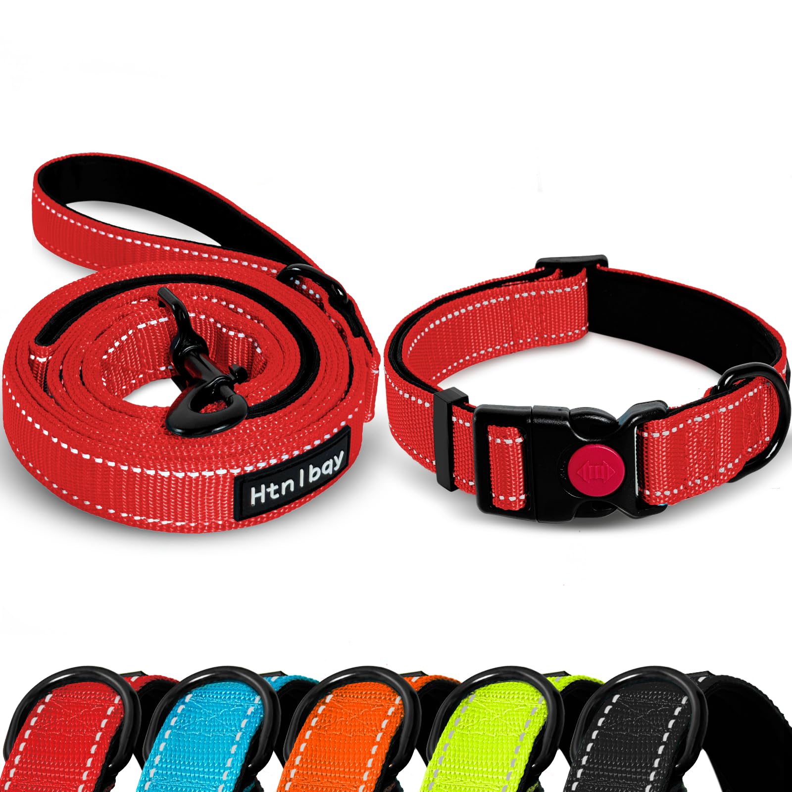 Bully Dog Leash 5Ft With Comfortable Padded Handle, Highly Reflective Threads, Adjustable, Red, Large