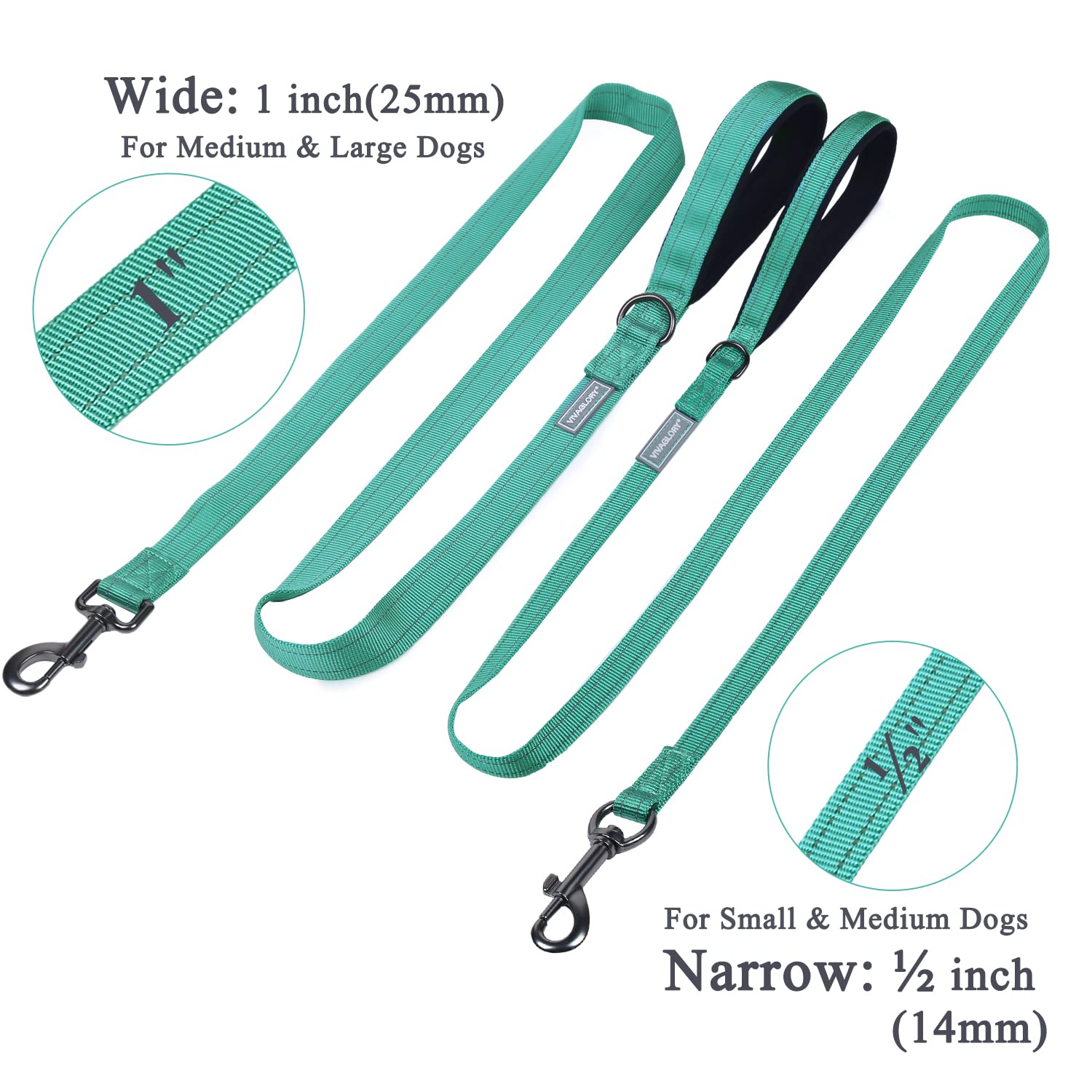 Vivaglory Dog Training Leash With Padded Handle, Heavy Duty 6Ft Long Reflective Nylon Leash Walking Lead For Medium To Large Dogs, Green