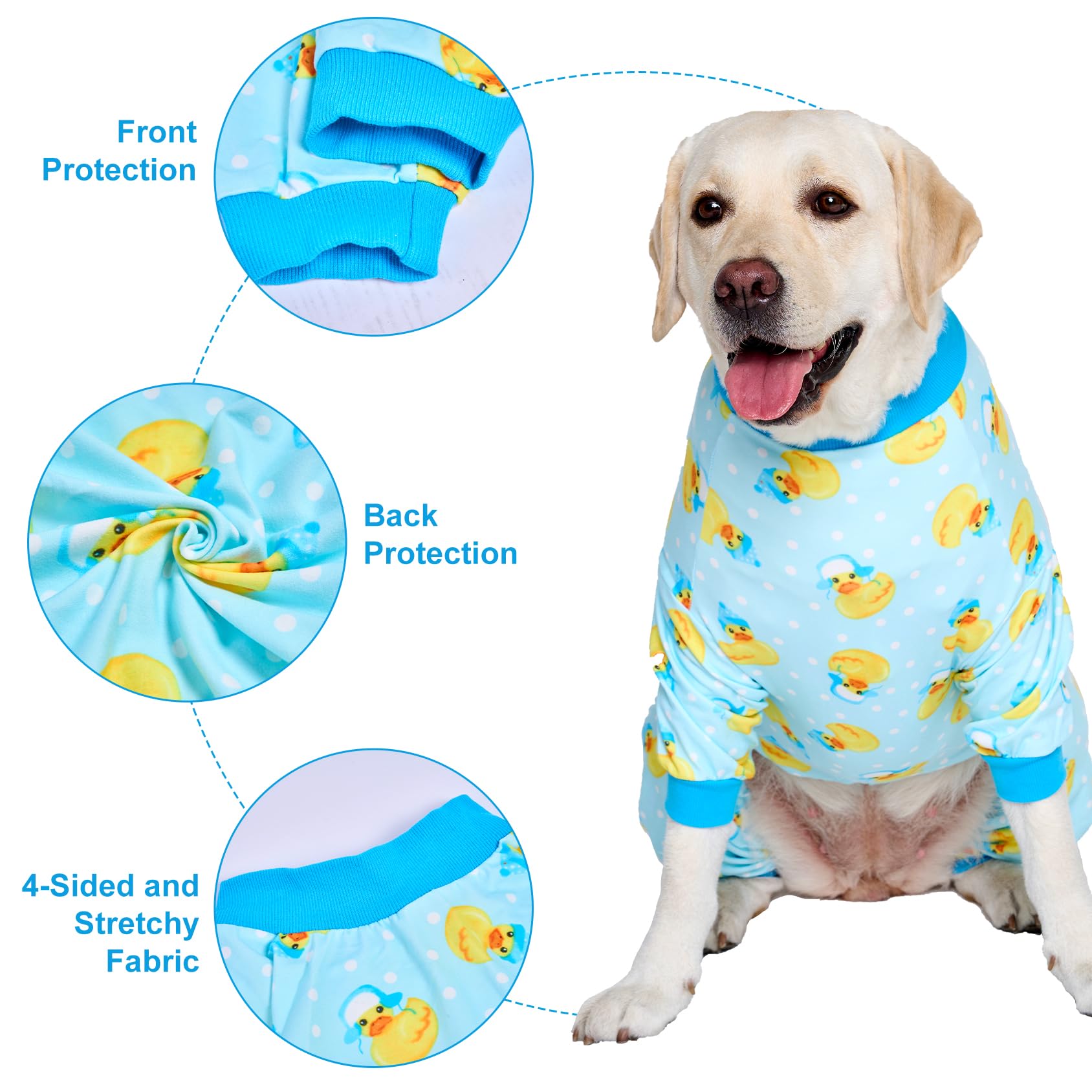 Lovinpet Big Dog Wound Care/Surgery Recovery Shirt, Pet Anxiety Shirt, Lightweight Stretchy Knit Fabric, Rubber Ducks With Hats Blue Print Dog Pjs, Dog Pajamas, Pet Pj'S/Medium