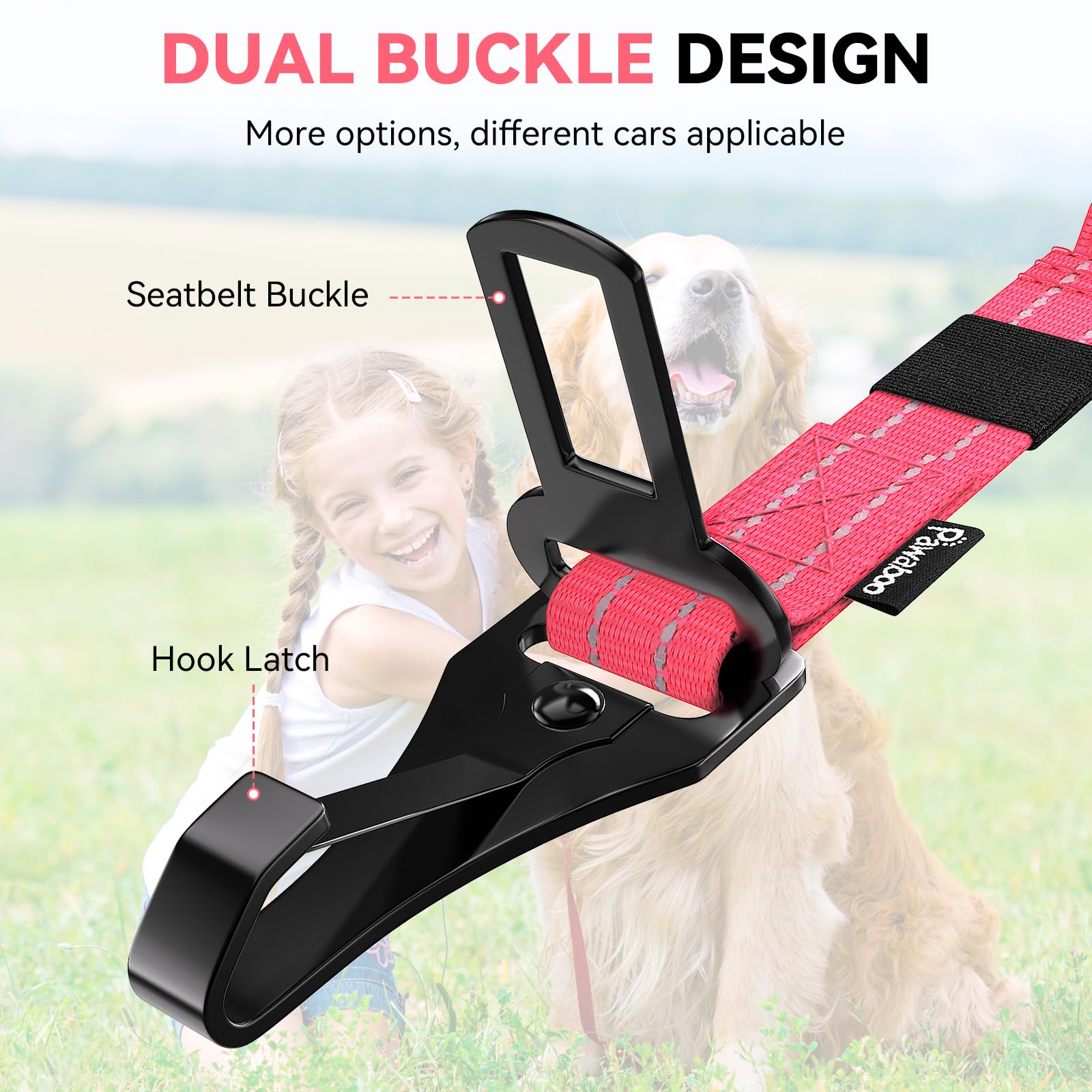 Pawaboo 2Pack Dog Seatbelt For Car, 3-In-1 Dog Car Seat Belt Bungee, Shockproof Dog Tether For Car With Buckle & Hook Latch, Adj