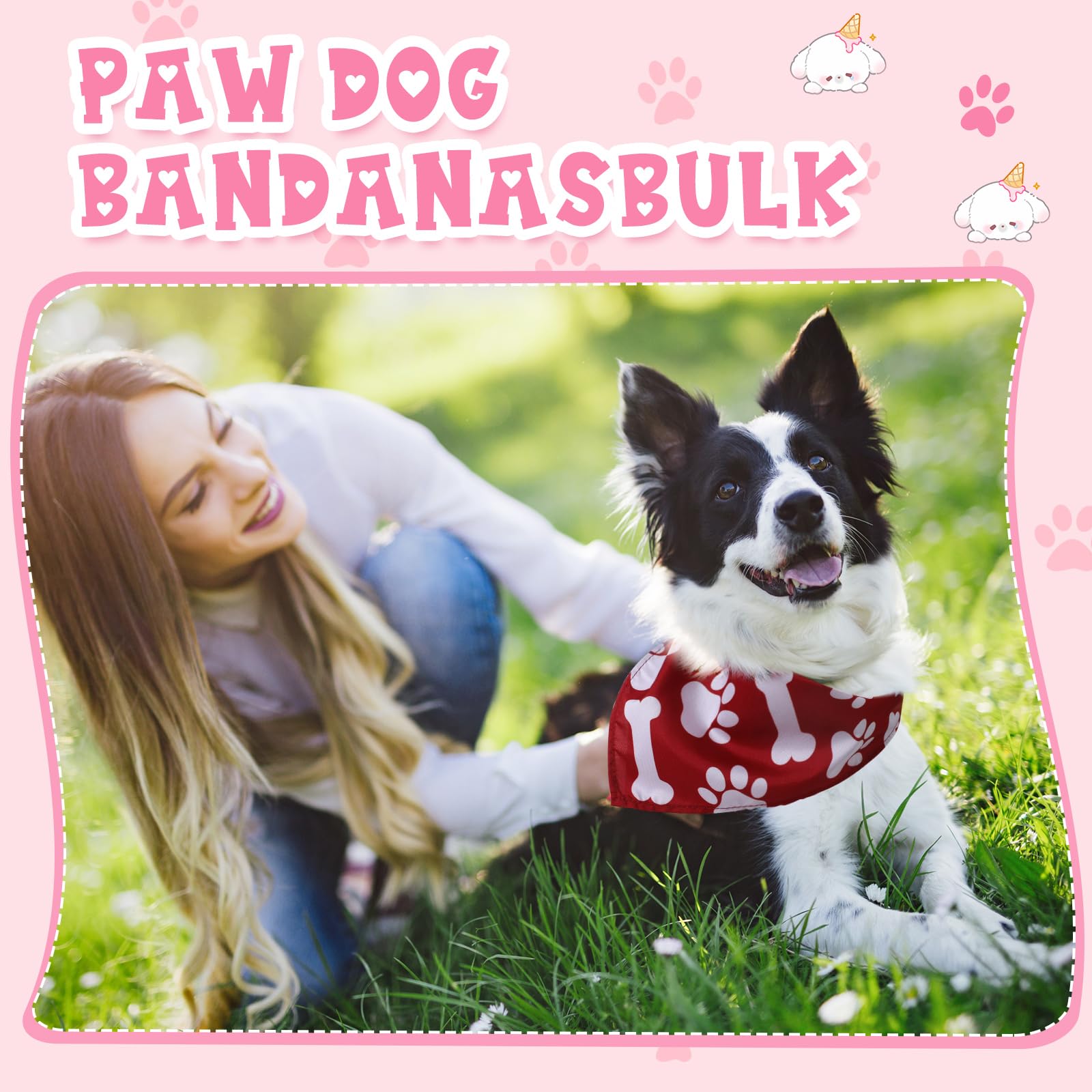 Kacctyen 200 Pcs Dog Bandanas Bulk Dog Paw Printed Pet Scarf Bibs Adjustable Washable Kerchief Daily Holiday Party Pet Costume A