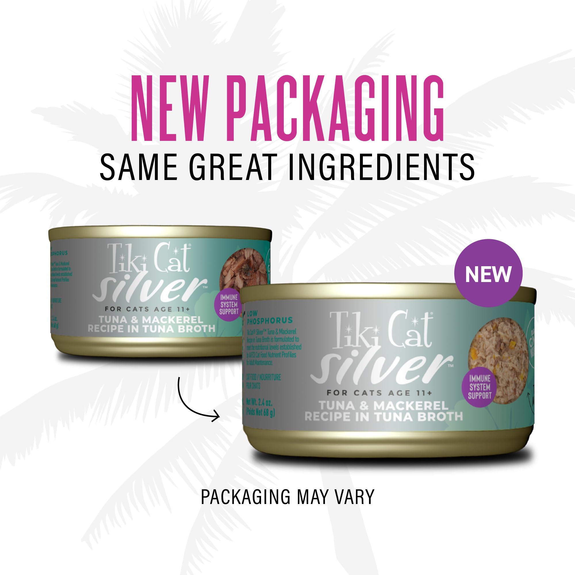 Tiki Cat Silver Comfort Mousse + Shreds, Tuna & Mackerel Recipe in Tuna Broth, Immune System Support Formulated for Older Cats A