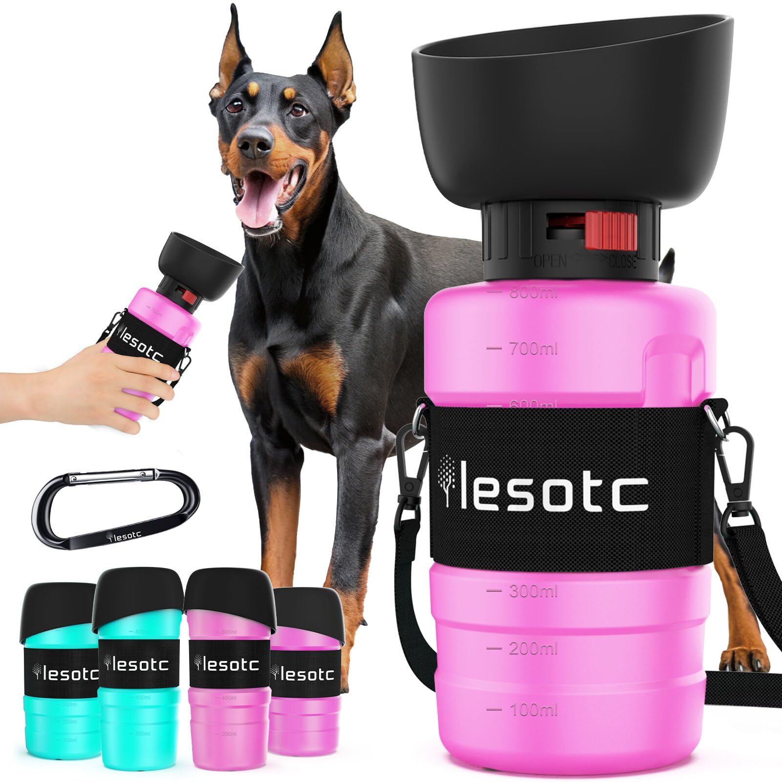 Lesotc Dog Water Bottle, Portable Water Dispenser With Bowl, Leak Proof Pet Travel Water Bottle Puppy Essentials Doggie Stuff Ac