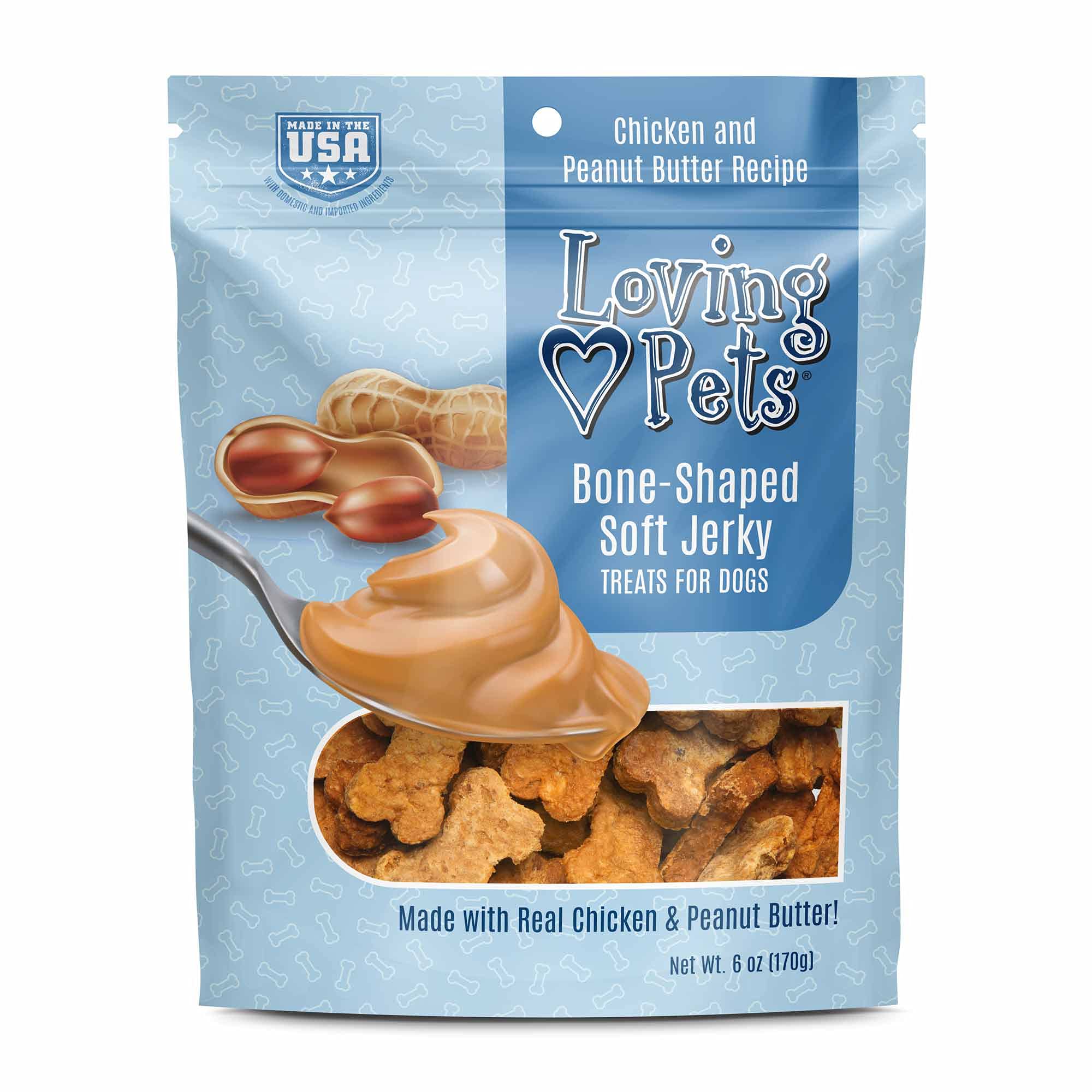 Loving Pets - Soft Chew Jerky (Bone-Shaped, Chicken & Peanut Butter Recipe) USA Made Dog Treats