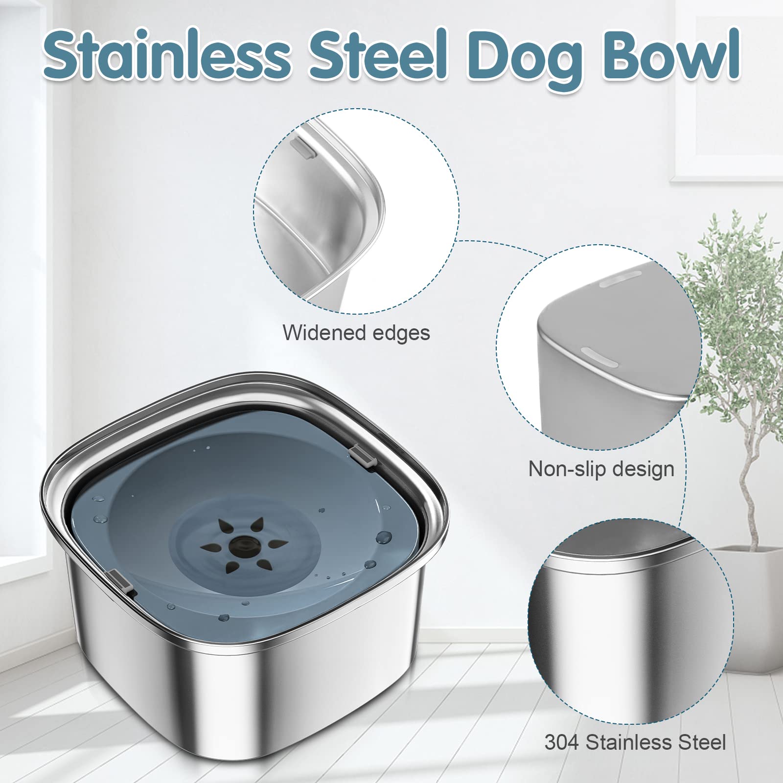 Upsky 3L Stainless Steel Dog Bowl - 101Oz No Spill Slow Water Feeder, Spill Proof Travel Bowl
