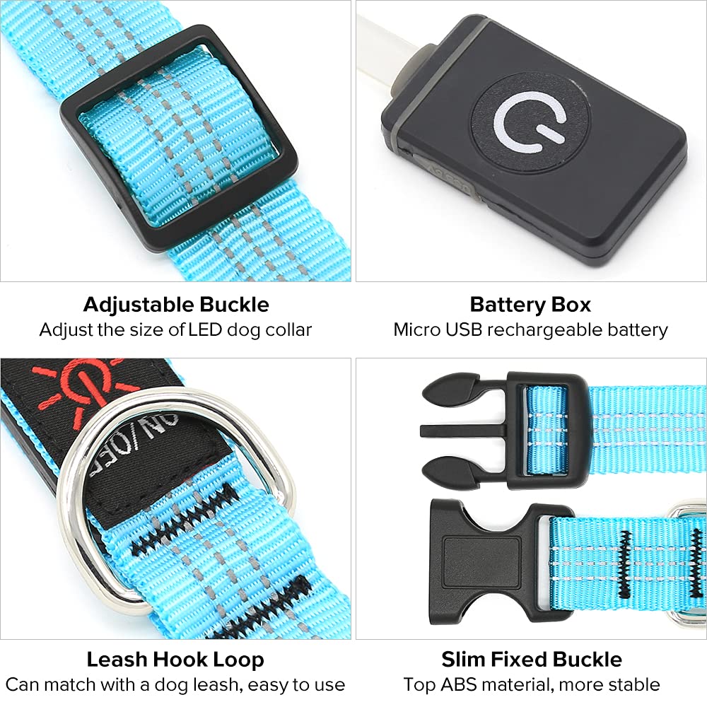 Illumifun Led Dog Collar, Usb Rechargeable Dog Collar Light Glow In The Dark, Reflective Light Up Collars For Your Dog Walking At Night (Blueⅲ, Small)