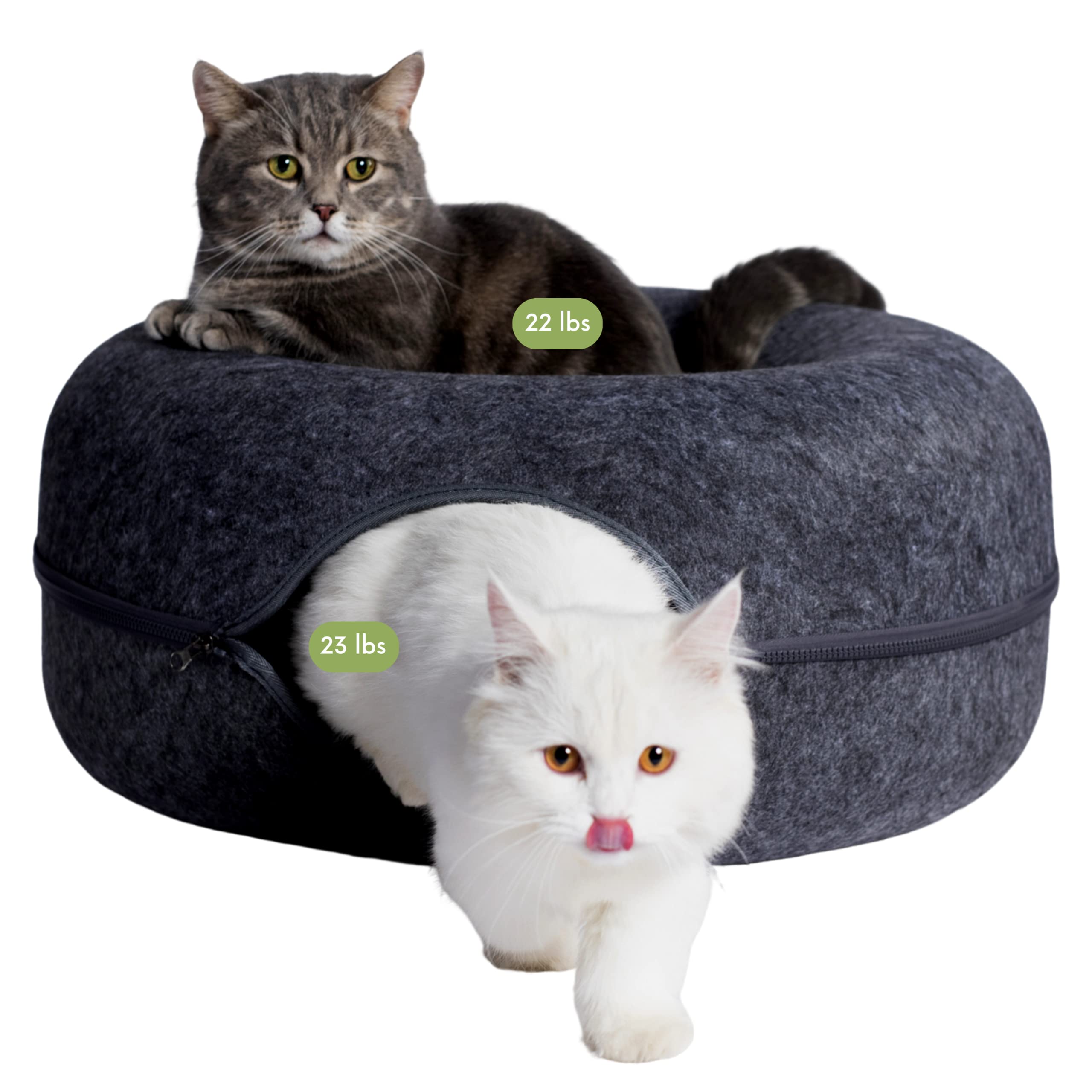 Cattasaurus Peekaboo Cat Cave For Multiple & Large Cats Up To 30-45 Lbs, Scratch Detachable & Washable Tunnel Bed, Comfy Donut Cat Cave (Dark Gray, Large)