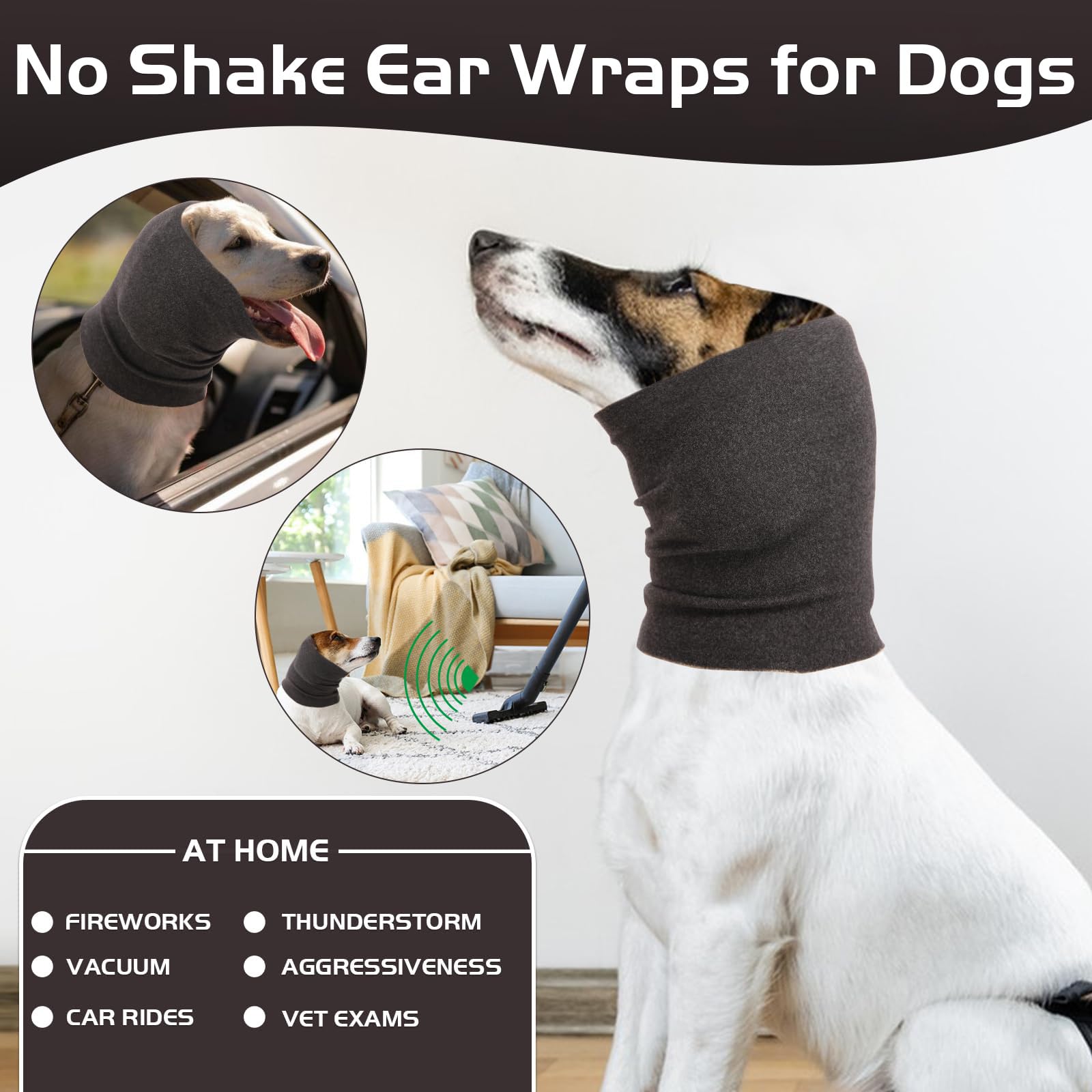 Nanaki Quiet Dog Head Cover- No Shake Ear Wrap Headband Calming Hoodie For Dogs, Snood Pet Ear Protector Cover Muffs For Anxiety