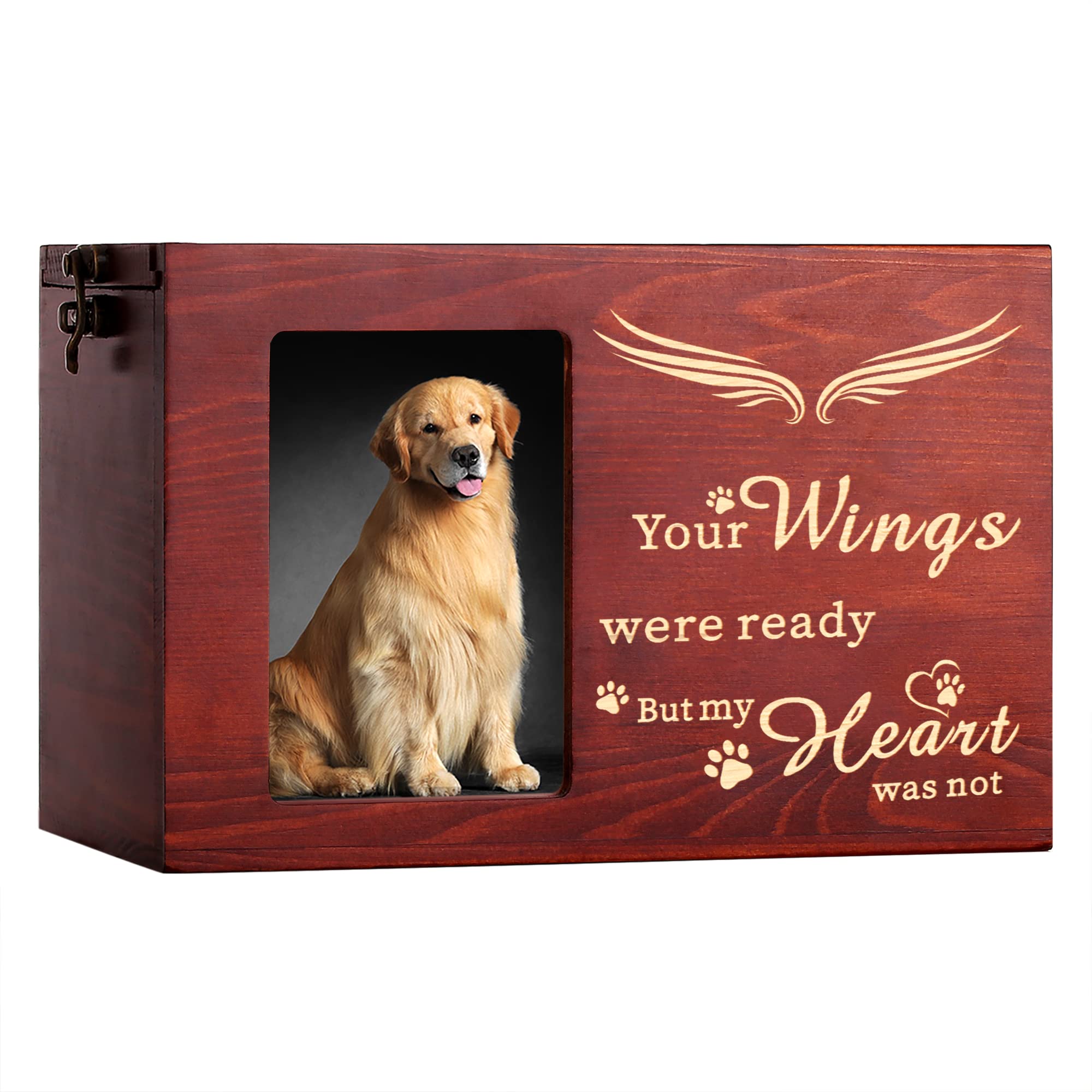 Pet Memorial Urns For Dog Or Cat Ashes, Large Wooden Funeral Cremation Urns With Photo Frame, Keepsake Memory Box With Black Fla