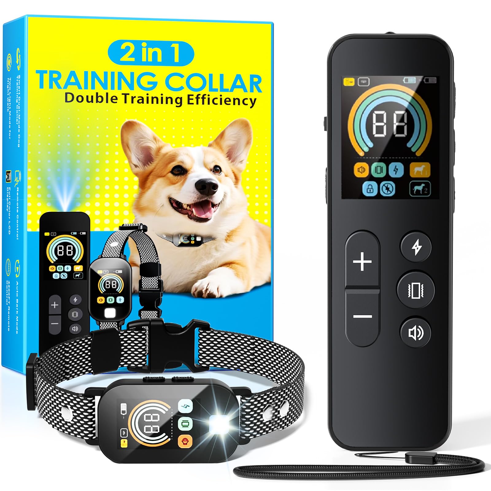 2 In 1 Dog Shock Collar & Dog Bark Collar, 4200 Ft Dog Training Collar With Remote,3 Training Modes & Light For Night Walks,Ip67