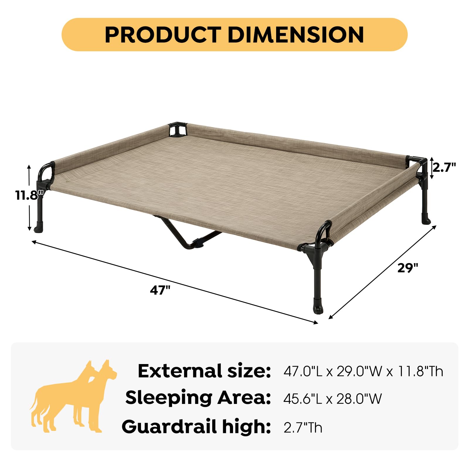 Veehoo Elevated Raised Dog Bed-Cooling Outdoor Dog Cot Three-Sided Fence Raised Pet Cot with Durable & Breathable Mesh &No-Slip
