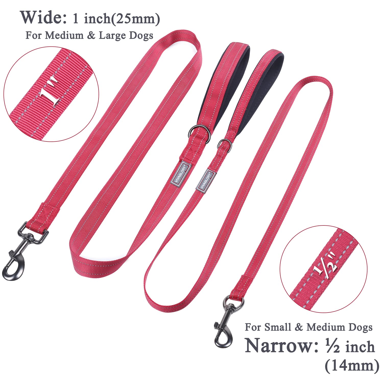 VIVAGLORY Dog Leash with Comfortable Neoprene Padded Handle, Heavy Duty Walking Leash for Small & Medium Dogs