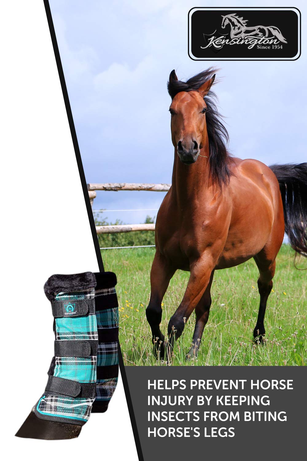 Kensington Horse Fly Boots - Fleece Trimmed - Stay-Up Technology - Protection From Insect Bites And Uv Rays - Sold In Pairs (2 B