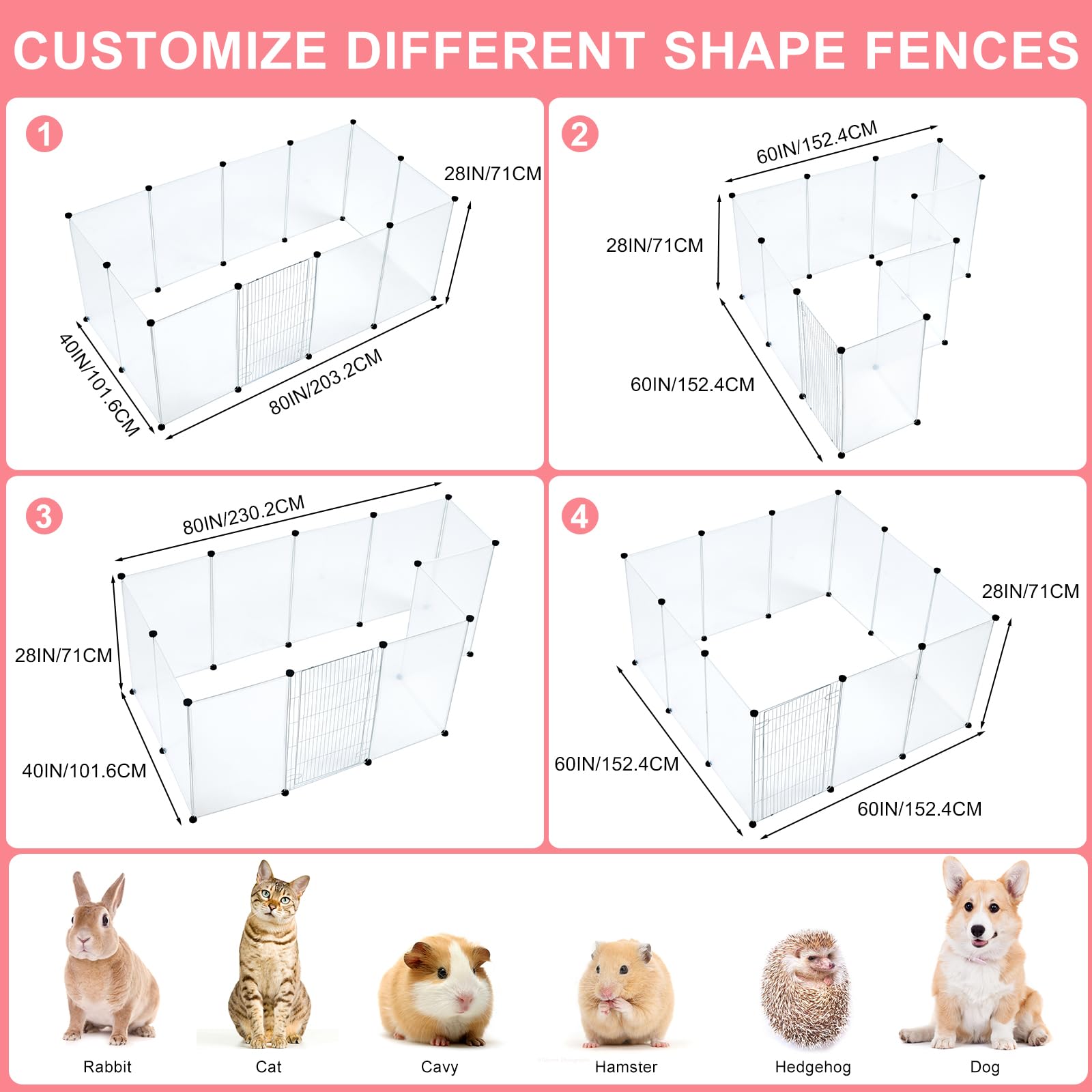 BRIAN & DANY Dog Playpen - Portable Indoor Transparent Pet Playpen for Small Animals, 80" L x 40" W x 28" H, Smoke Grey, Model PL132